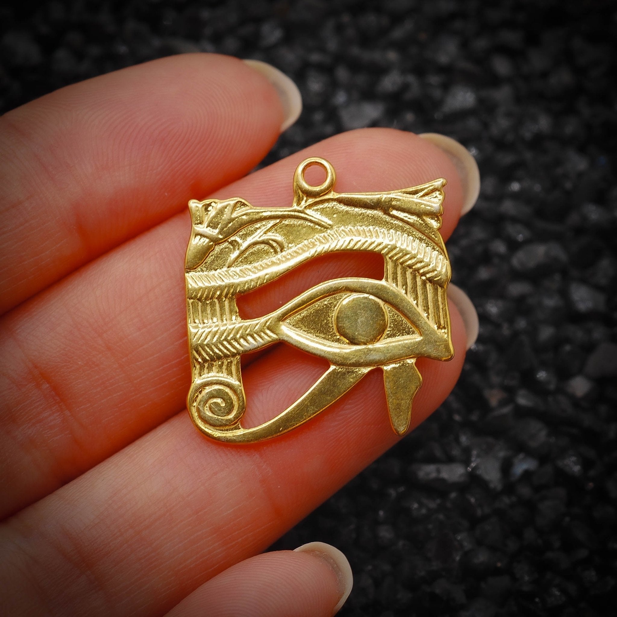 Eye of Ra God of the Sun Ancient Egyptian Charm | Solid 14K Gold | Jewelry Making Pendant - HarperCrown