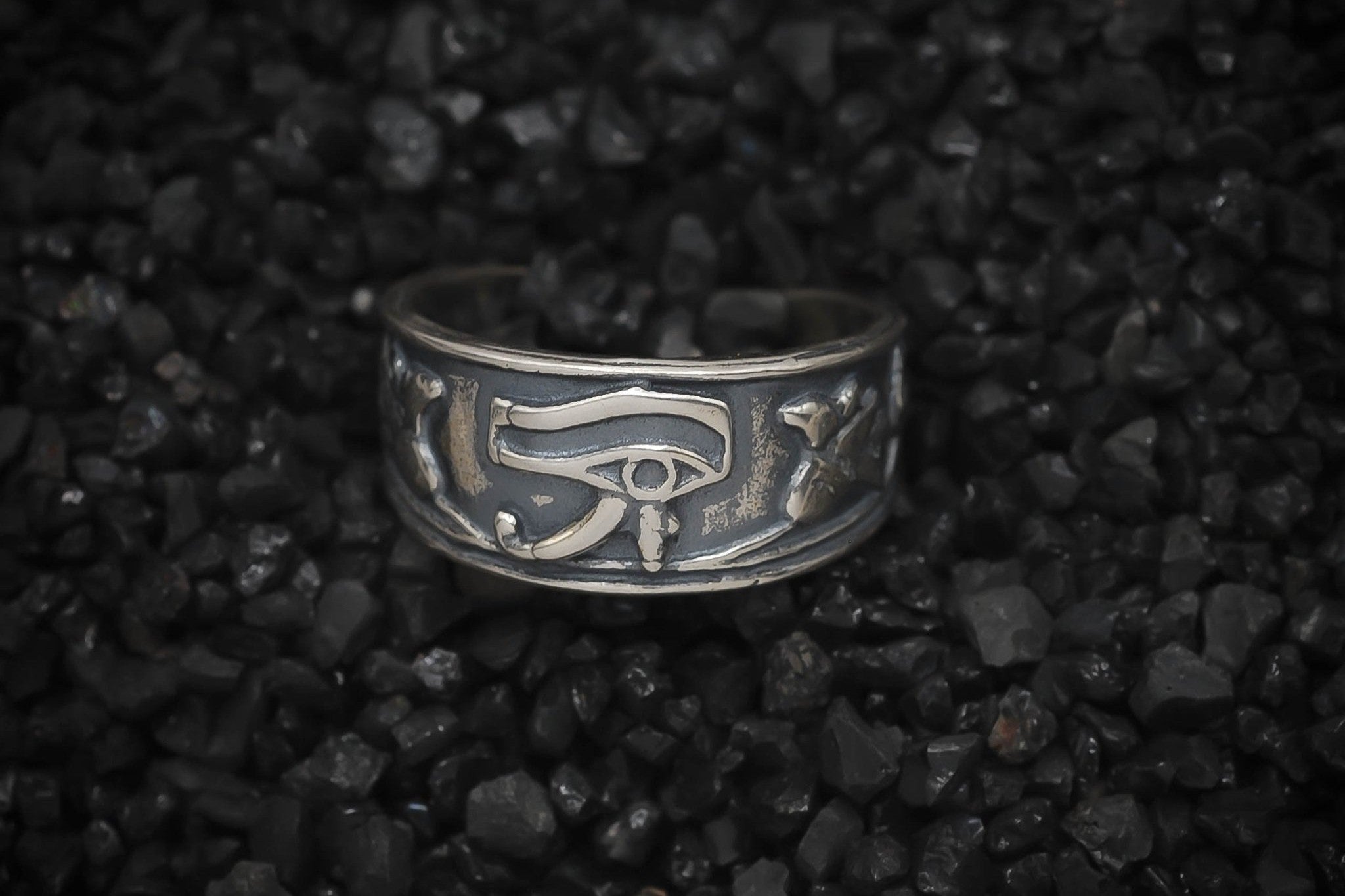 Eye of Ra Ring God of the Sun Ancient Egyptian | 925 Sterling Silver, Oxidized or 18K Gold Plated | Adjustable Size - HarperCrown