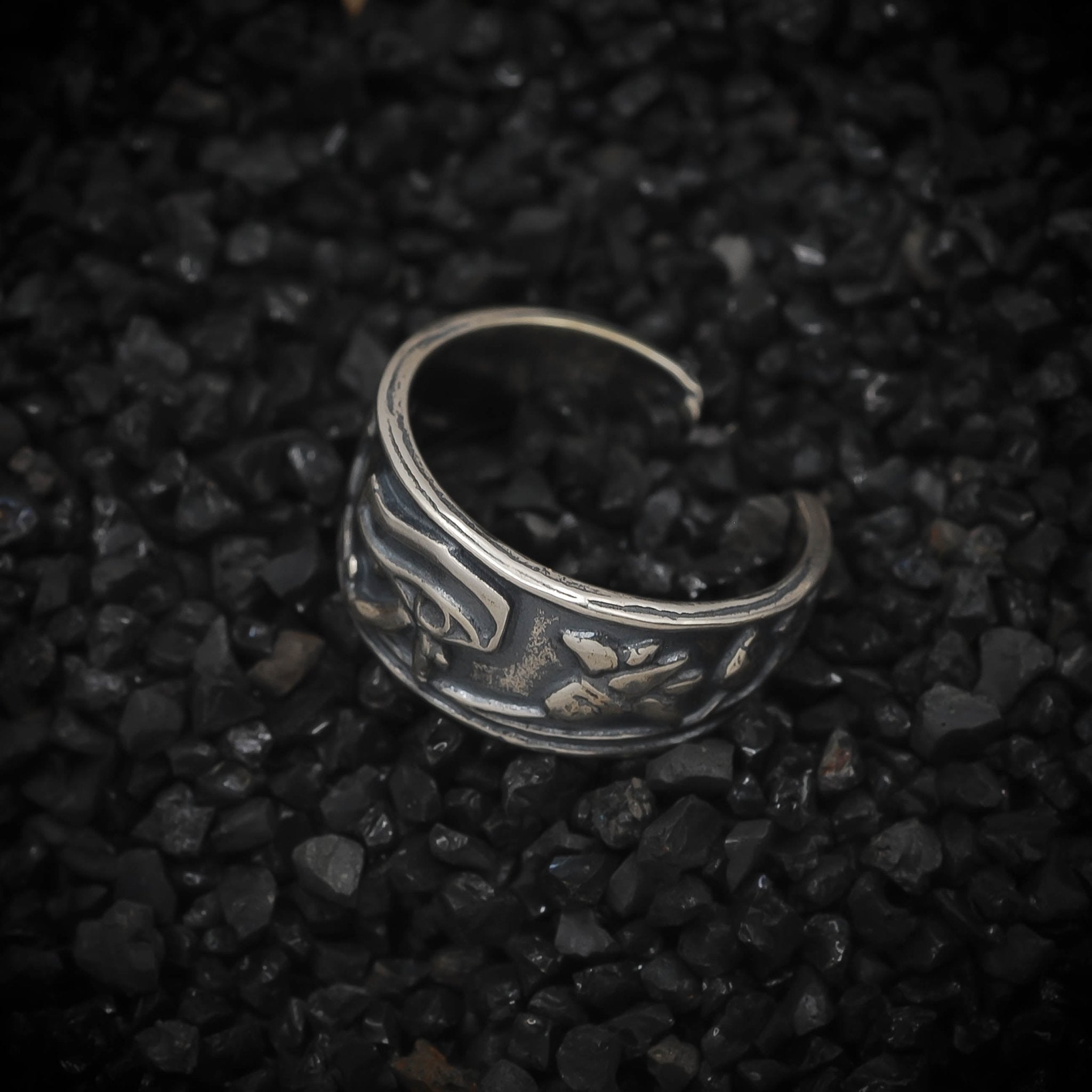 Eye of Ra Ring God of the Sun Ancient Egyptian | 925 Sterling Silver, Oxidized or 18K Gold Plated | Adjustable Size - HarperCrown