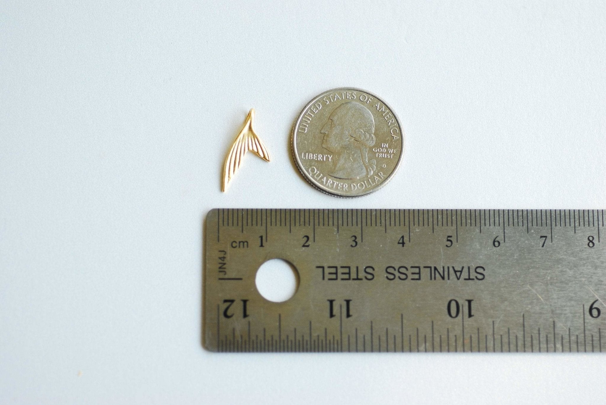 Fish Tail Charm- 18k gold plated over 925 Sterling Silver, Dolphin Whale Fish Mermaid Fin Tail Charm Pendant, Marine Life, Wholesale, 473 - HarperCrown