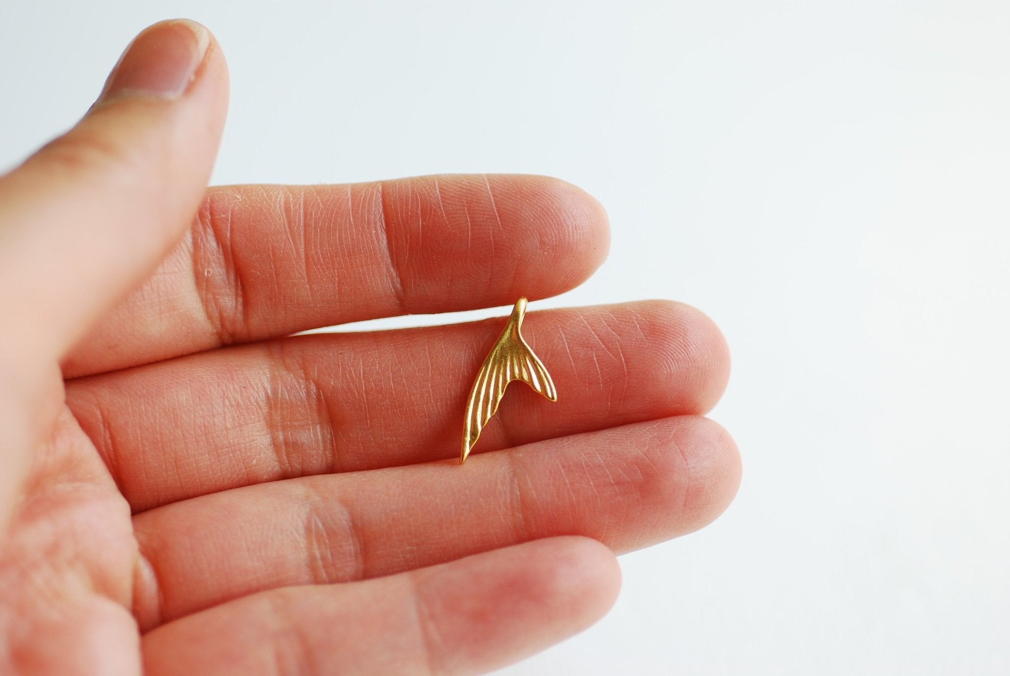 Fish Tail Charm- 18k gold plated over 925 Sterling Silver, Dolphin Whale Fish Mermaid Fin Tail Charm Pendant, Marine Life, Wholesale, 473 - HarperCrown