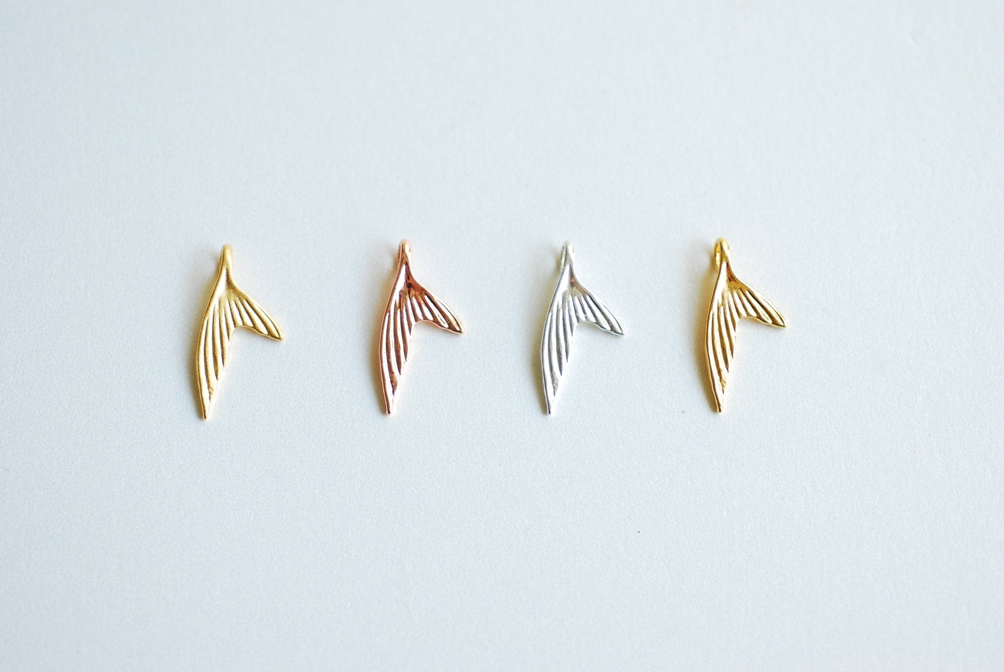 Fish Tail Charm- 18k gold plated over 925 Sterling Silver, Dolphin Whale Fish Mermaid Fin Tail Charm Pendant, Marine Life, Wholesale, 473 - HarperCrown