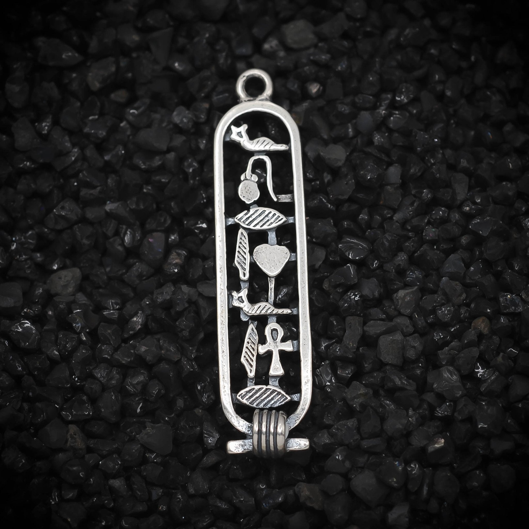 "Forever" Cartouche Hieroglyph Ancient Egyptian Charm | 925 Sterling Silver, Oxidized or 18K Gold Plated | Jewelry Making Pendant - HarperCrown