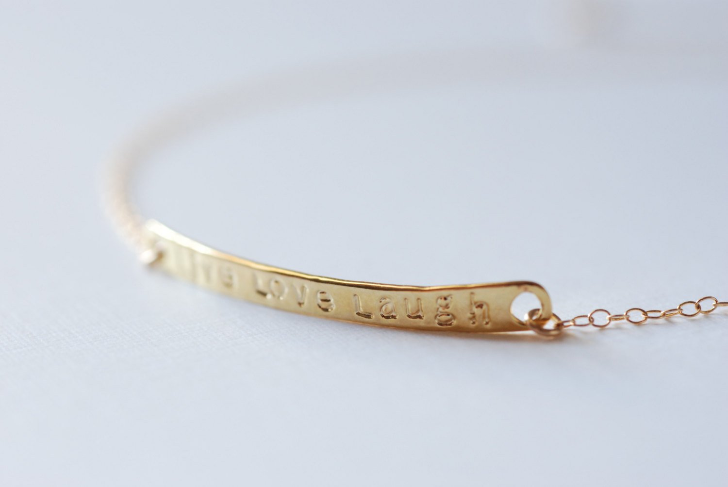 Gold Bar Live Love Laugh Bracelet-24k gold Live Love Laugh Cuff Bangle Bracelet, Gold Bar Bracelet - HarperCrown