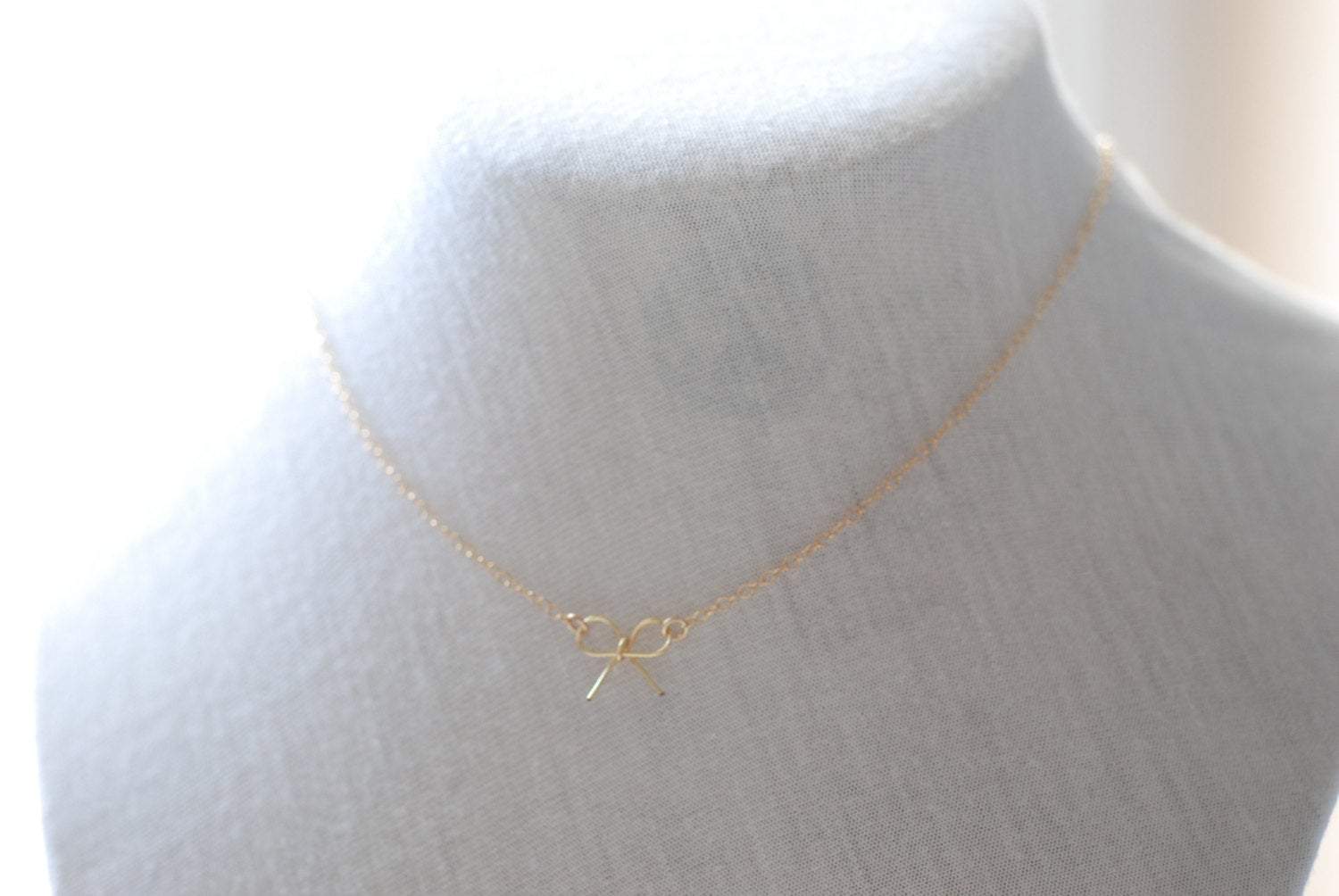 Gold Bow Necklace - 14 karat gold filled bow, gold filled bow necklace, Gold Ribbon Necklace, Dainty Jewerly by HeirloomEnvy - HarperCrown