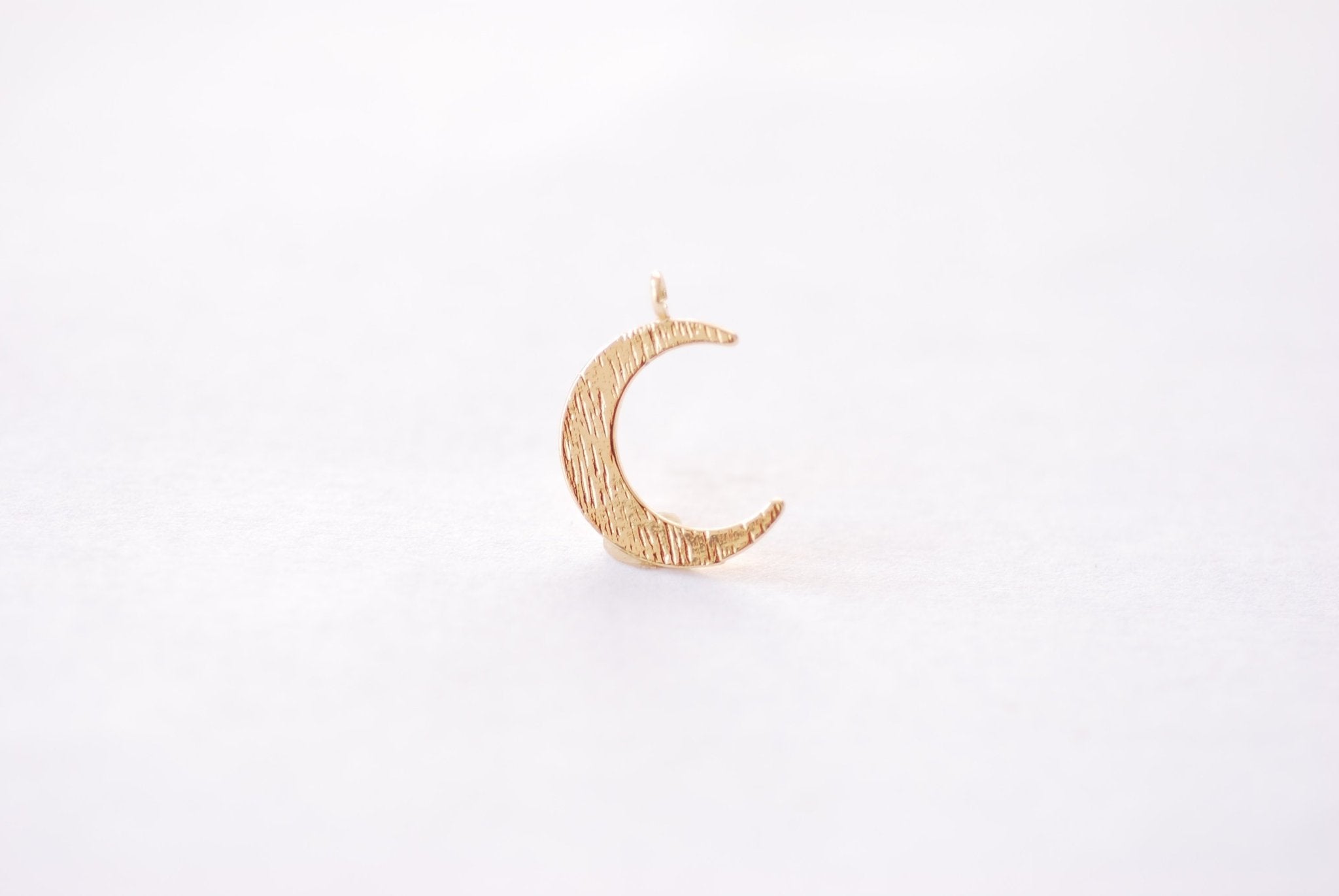 Gold Crescent Moon Horn Charm - 16k Gold Plated Brass Half Moon Textured Waning Eclipse Bohemian Boho Curve Shape Wholesale Charms B174 - HarperCrown