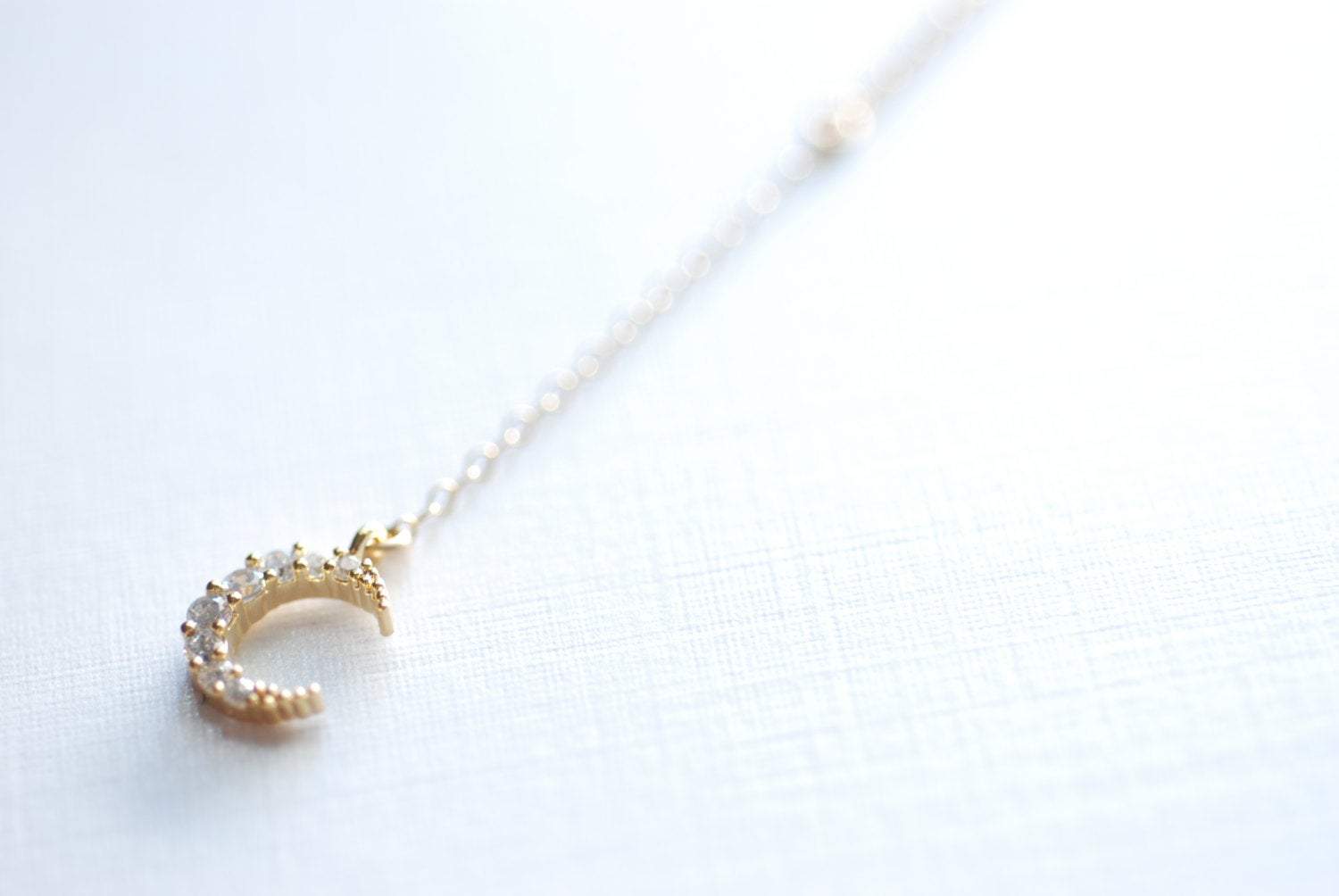 Gold Crescent Moon Lariat, Half Moon Necklace, Moon Necklace, Moon Rosary, Gold Crescent Necklace,crescent moon rosary,half moon pendant - HarperCrown