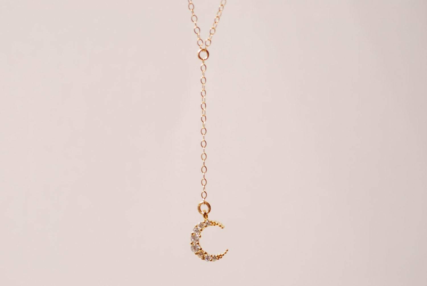Gold Crescent Moon Lariat, Half Moon Necklace, Moon Necklace, Moon Rosary, Gold Crescent Necklace,crescent moon rosary,half moon pendant - HarperCrown