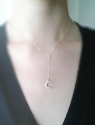 Gold Crescent Moon Lariat, Half Moon Necklace, Moon Necklace, Moon Rosary, Gold Crescent Necklace,crescent moon rosary,half moon pendant - HarperCrown