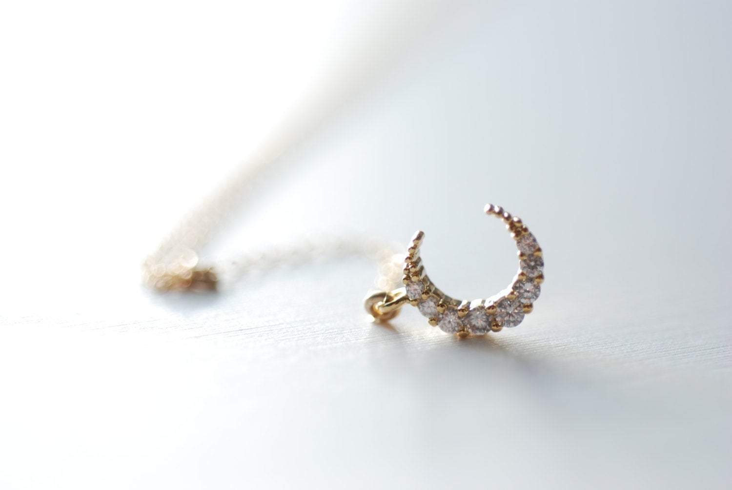 Gold Crescent Moon Lariat, Half Moon Necklace, Moon Necklace, Moon Rosary, Gold Crescent Necklace,crescent moon rosary,half moon pendant - HarperCrown