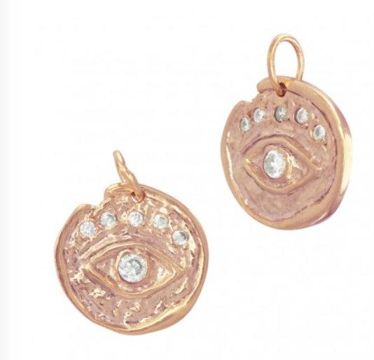 Gold Disc Eye Charm - Vermeil 18k Gold plated 925 Sterling Silver Evil Eye Charm, Cubic Zirconia Coin Charm, Religious Charm, Pave Charm - HarperCrown