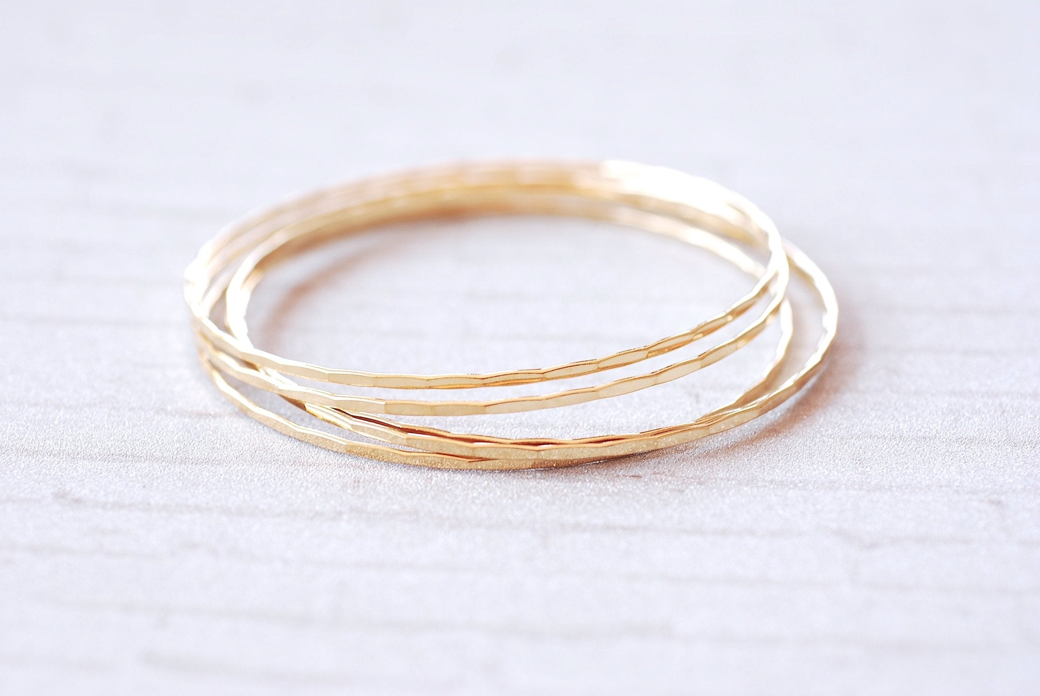 Gold Filled Hammered Bangle Bracelet Thin Simple Everyday Bracelet Jew