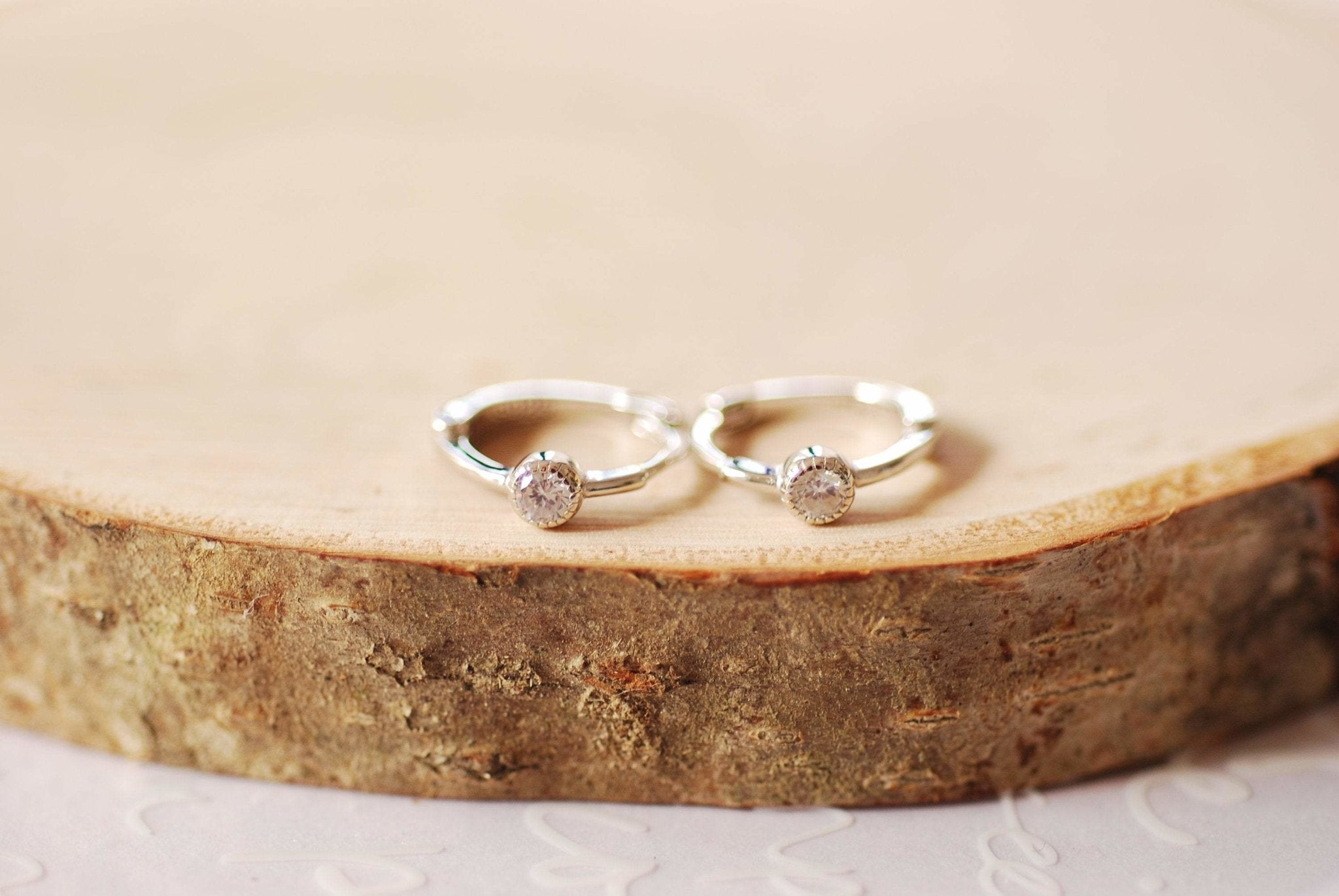 Gold or Sterling Silver Solitaire CZ Huggie Hoop Earrings Minimalist Earrings Dainty Earrings Hoop Cubic Zirconia Hoop Earrings - HarperCrown
