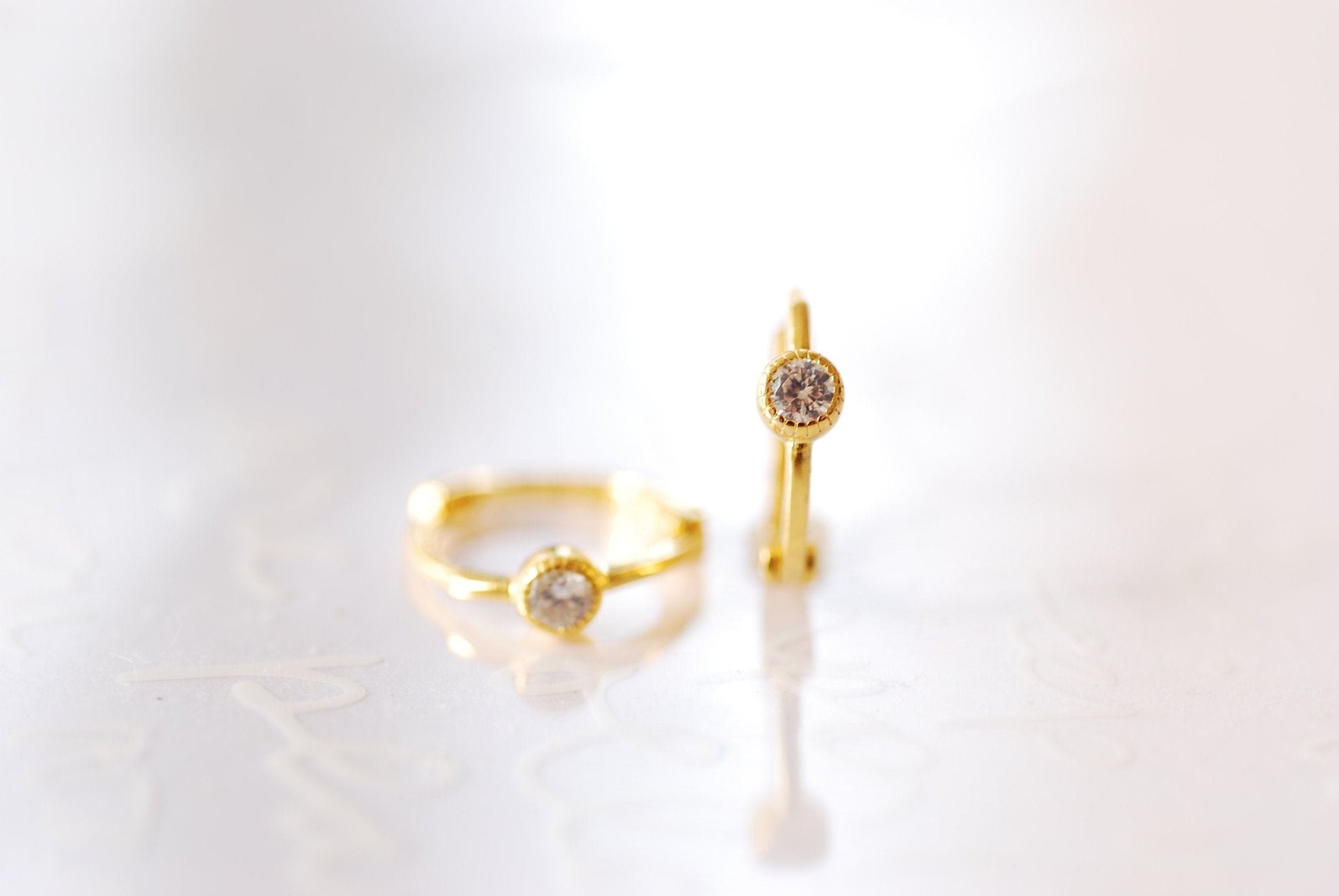 Gold or Sterling Silver Solitaire CZ Huggie Hoop Earrings Minimalist Earrings Dainty Earrings Hoop Cubic Zirconia Hoop Earrings - HarperCrown