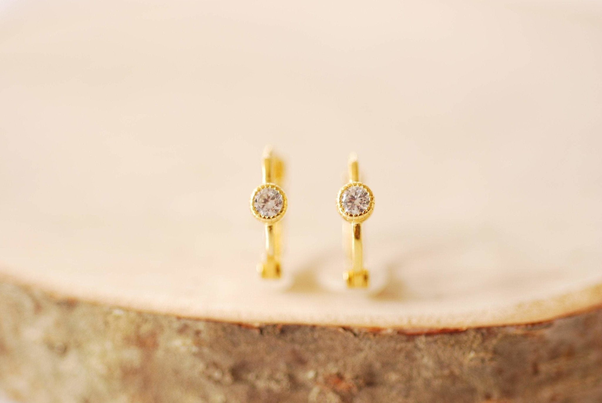 Gold or Sterling Silver Solitaire CZ Huggie Hoop Earrings Minimalist Earrings Dainty Earrings Hoop Cubic Zirconia Hoop Earrings - HarperCrown