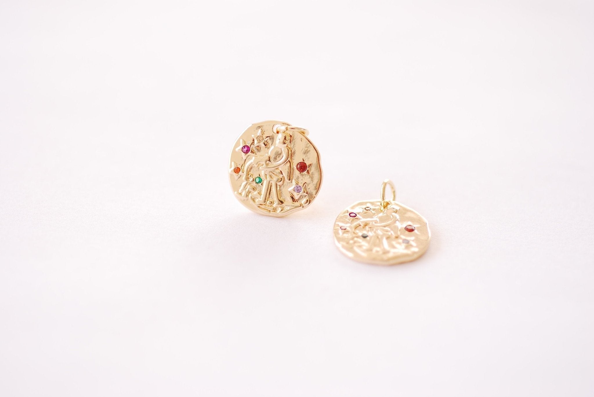 Gold Saint Peregrine Round Charm- 16k gold plated over Brass St. Peregrine Round Medallion Pendant CZ Stones Wholesale Brass Charms B116 - HarperCrown