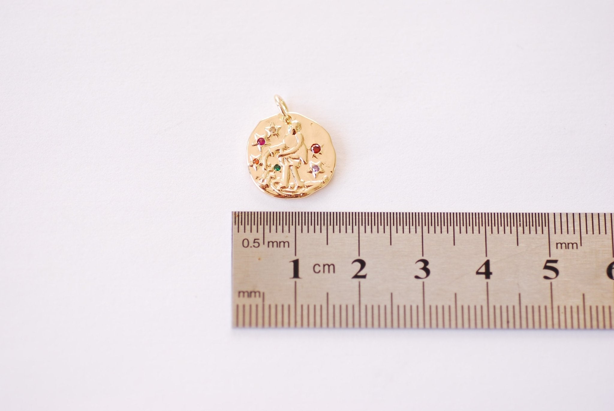 Gold Saint Peregrine Round Charm- 16k gold plated over Brass St. Peregrine Round Medallion Pendant CZ Stones Wholesale Brass Charms B116 - HarperCrown