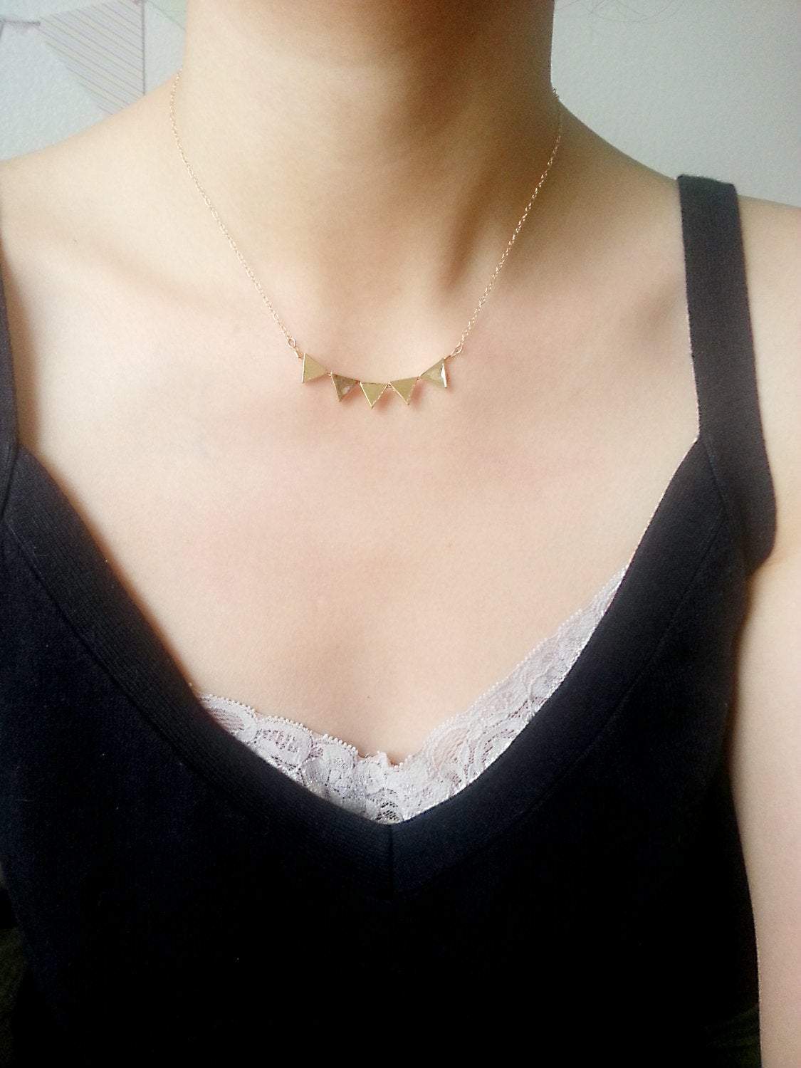 Gold Triangle Necklace, Geometric Jewelry, triangle banner necklace, Triangle Necklace - HarperCrown
