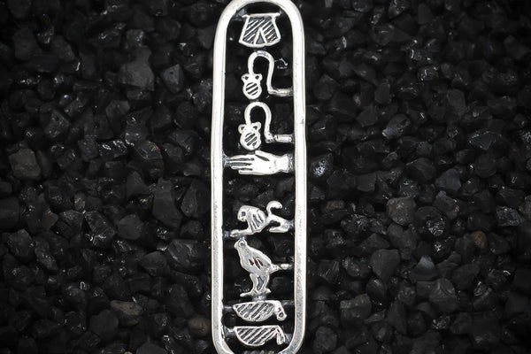 "Good Luck" Cartouche Hieroglyph Ancient Egyptian Charm | 925 Sterling Silver, Oxidized or 18K Gold Plated | Jewelry Making Pendant - HarperCrown