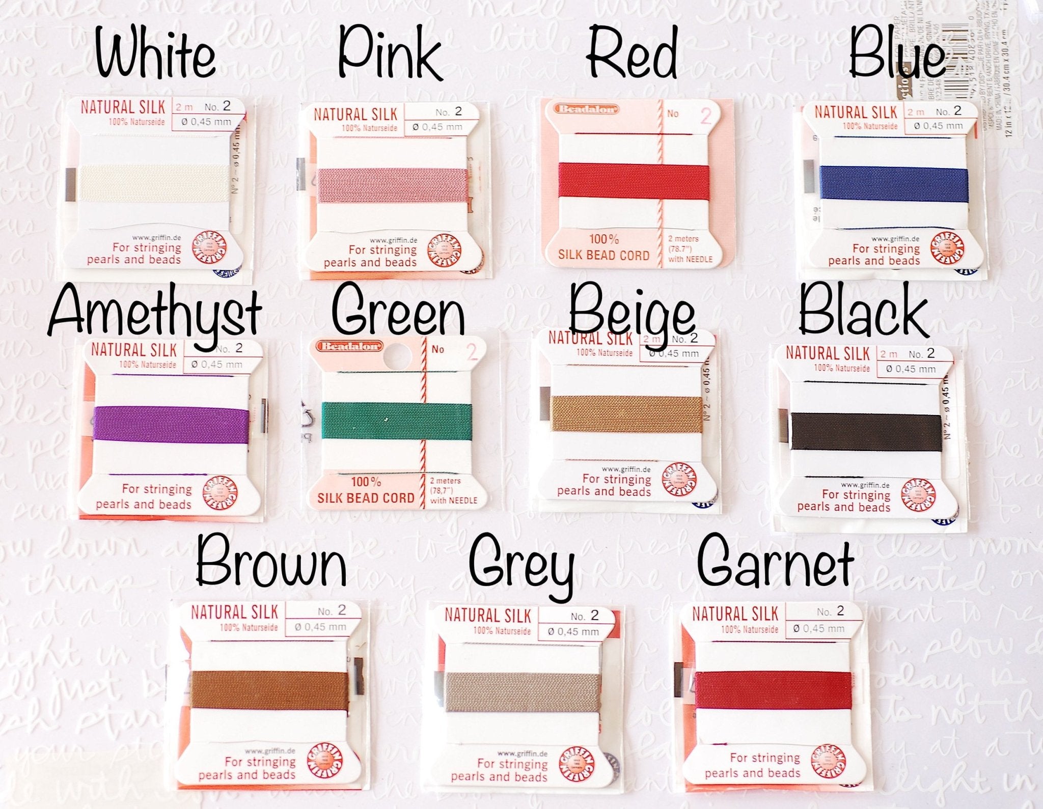 Griffin Pure Silk Thread Card 2 Meters All Colors and Sizes Needle Knotting Necklace Supplies Jewelry Cord Jewelry Silk Beading Wire - HarperCrown