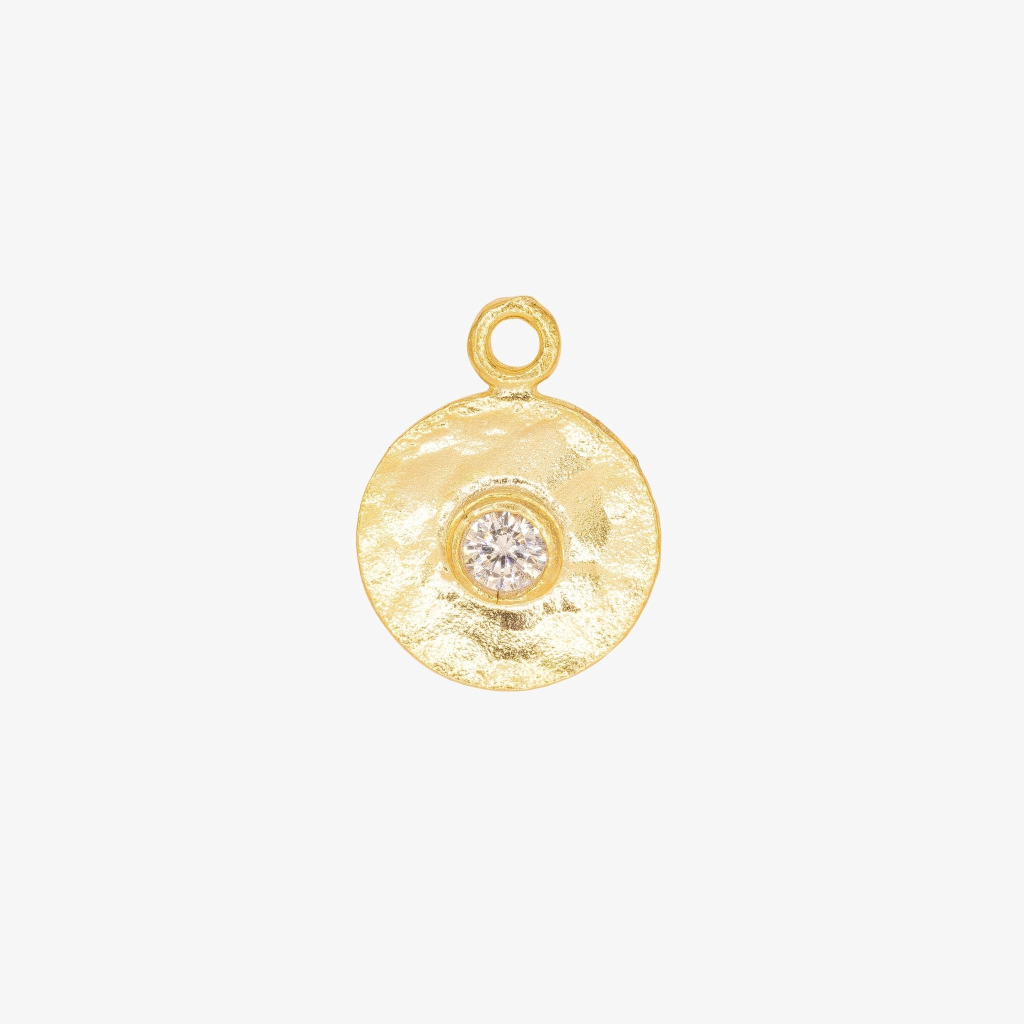 Hammered Circle with CZ Charm 14K Gold, 350G - HarperCrown