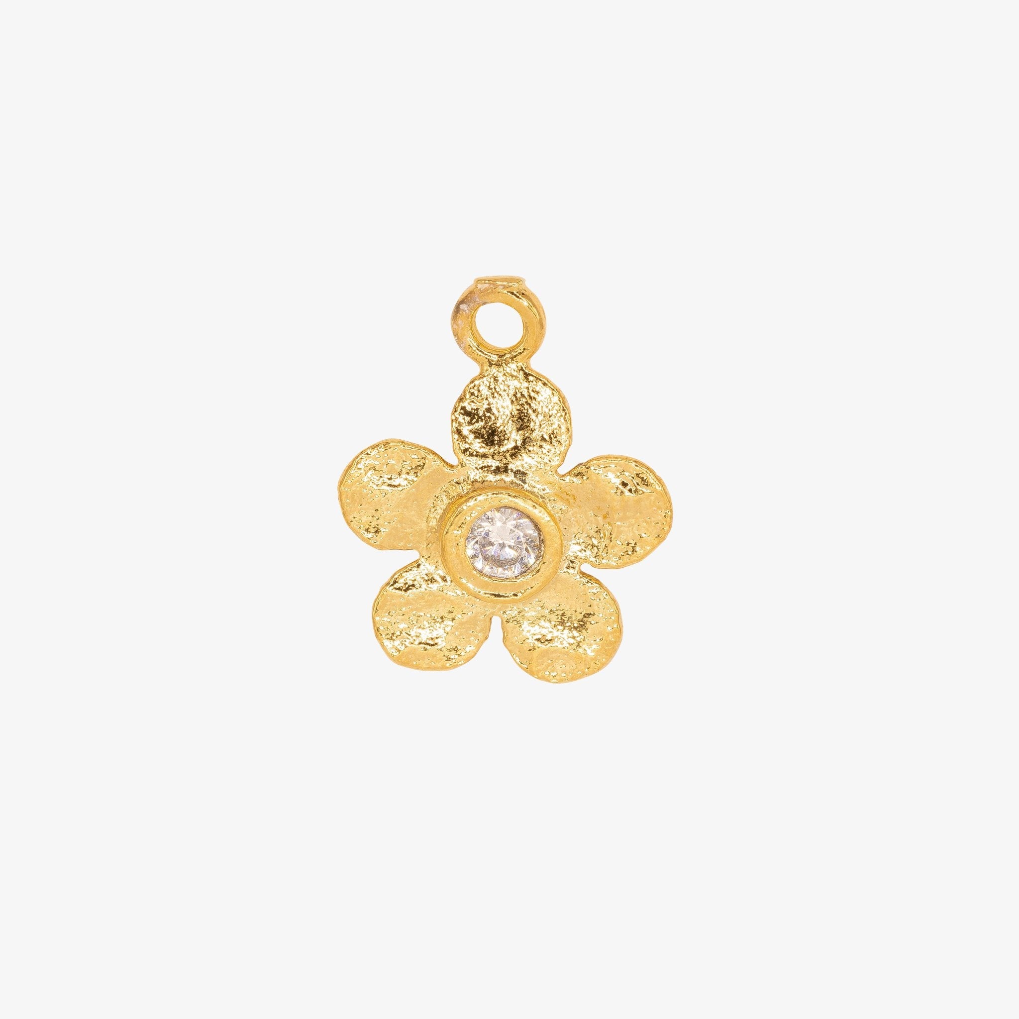 Hammered Flower with CZ Charm 14K Gold, 349G - HarperCrown
