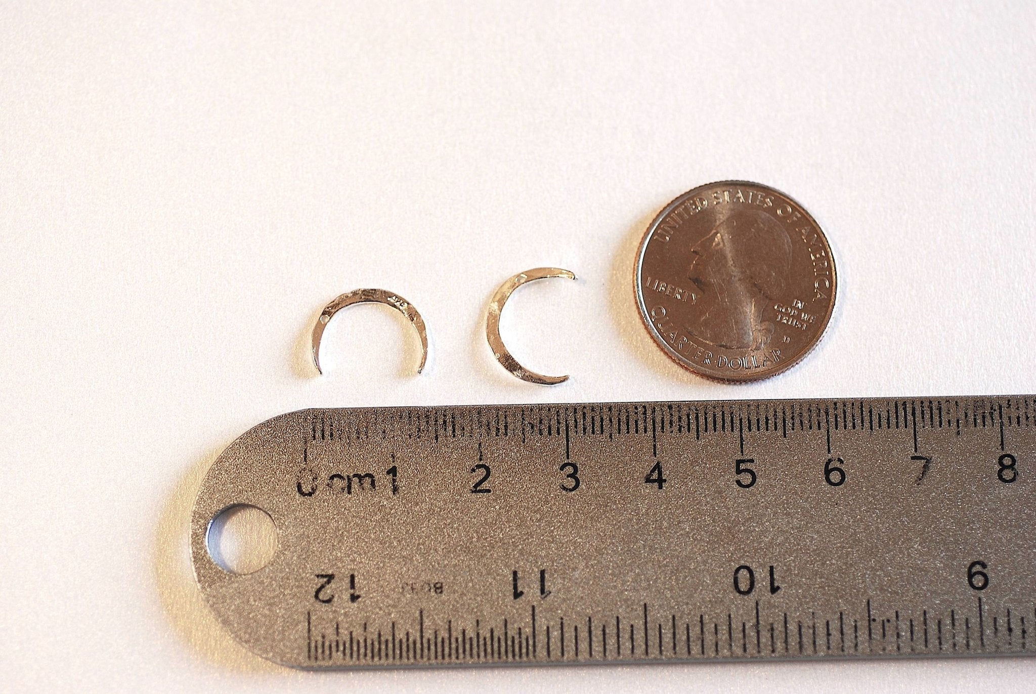 Hammered Shiny Gold Moon Charm- Vermeil Gold Waning Moon Charm, Moon Charm, half moon, Waning Moon, Eclipse, Moon Charm, C, half circle, 337 - HarperCrown