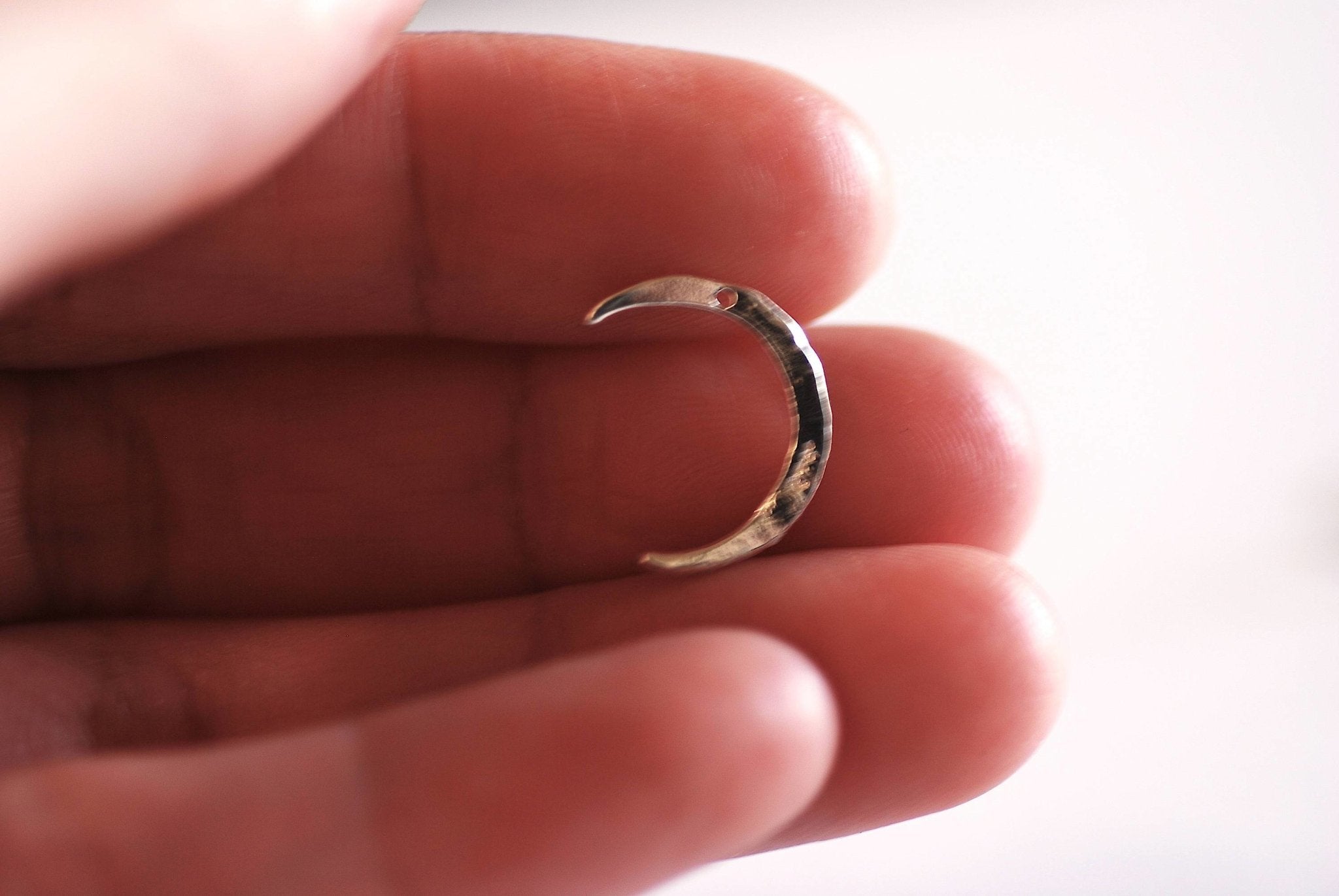 Hammered Shiny Gold Moon Charm- Vermeil Gold Waning Moon Charm, Moon Charm, half moon, Waning Moon, Eclipse, Moon Charm, C, half circle, 337 - HarperCrown