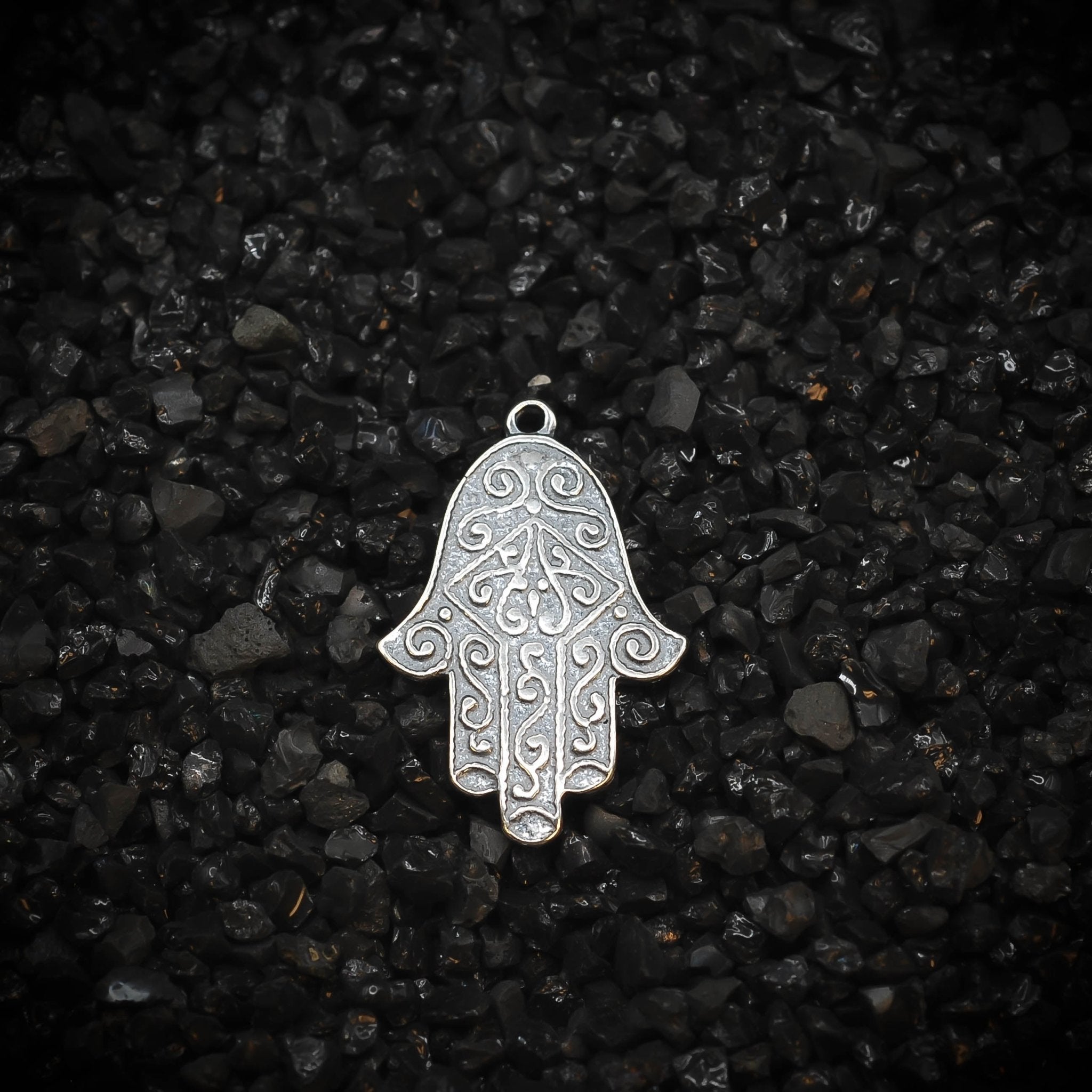Hamsa Hand Amulet Hand of God Charm | 925 Sterling Silver, Oxidized | Jewelry Making Pendant - HarperCrown