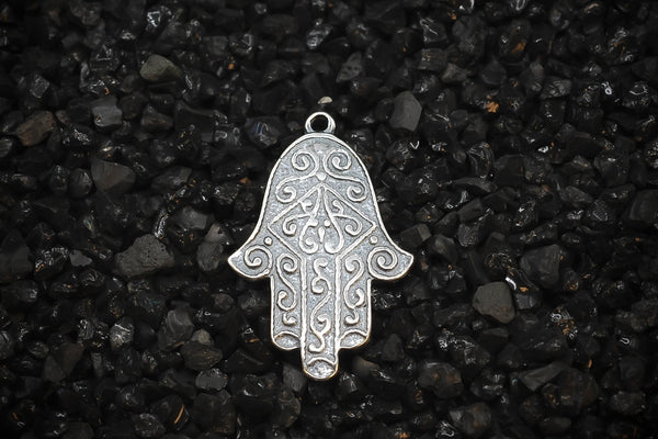 Hamsa Hand Amulet Hand of God Charm | 925 Sterling Silver, Oxidized | Jewelry Making Pendant - HarperCrown