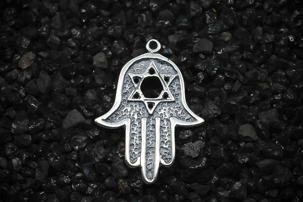 Hamsa Hand Amulet Hand of God Charm | 925 Sterling Silver, Oxidized or 18K Gold Plated | Jewelry Making Pendant - HarperCrown