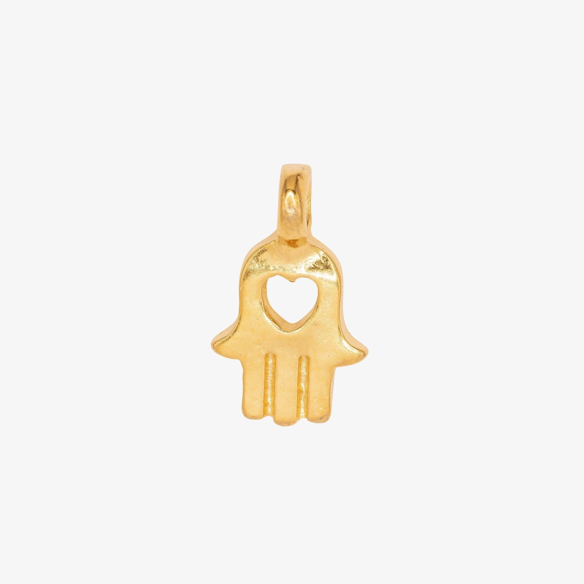 Hamsa Hand Heart Charm 14K Gold - HarperCrown