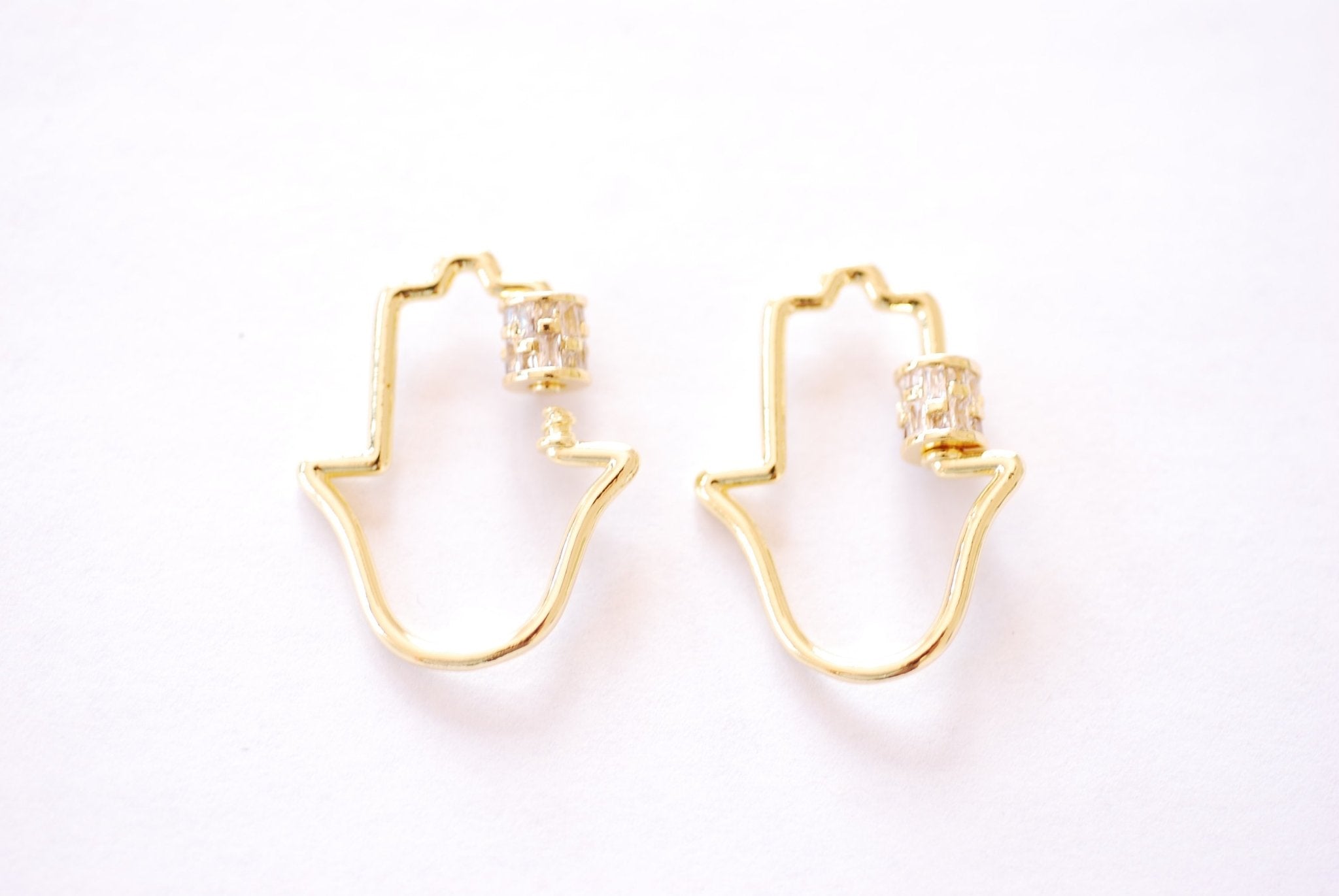 Hamsa Hand Ohm Screw Carabiner Clasp Lock Charm - 16k gold plated over Brass Micro Pave Star CZ Cubic Zirconia HarperCrown Wholesale B246 - HarperCrown