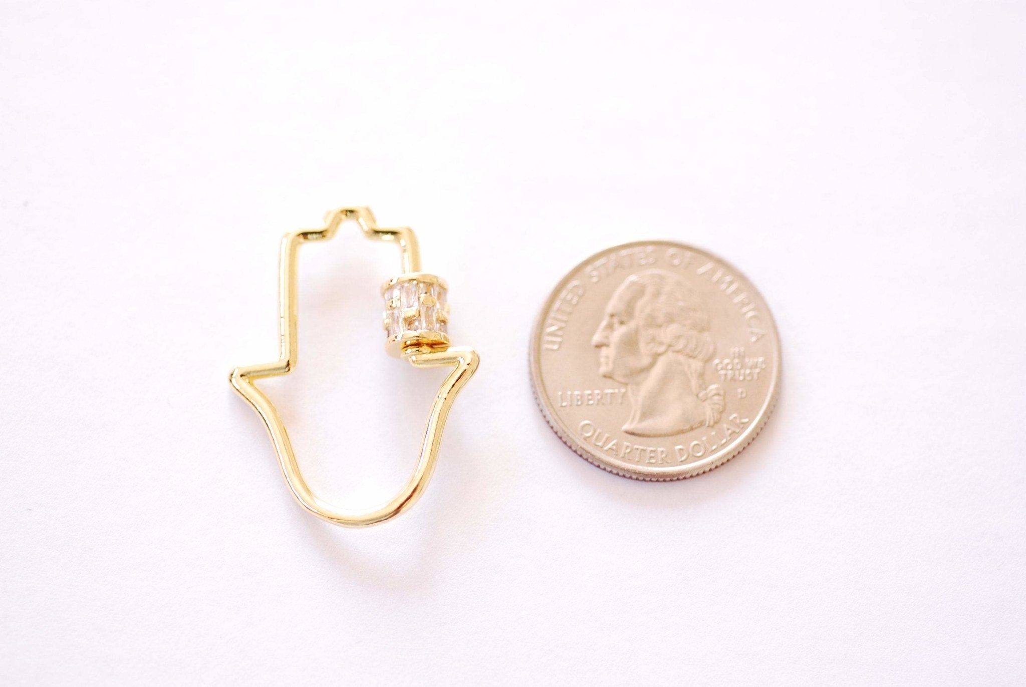 Hamsa Hand Ohm Screw Carabiner Clasp Lock Charm - 16k gold plated over Brass Micro Pave Star CZ Cubic Zirconia HarperCrown Wholesale B246 - HarperCrown