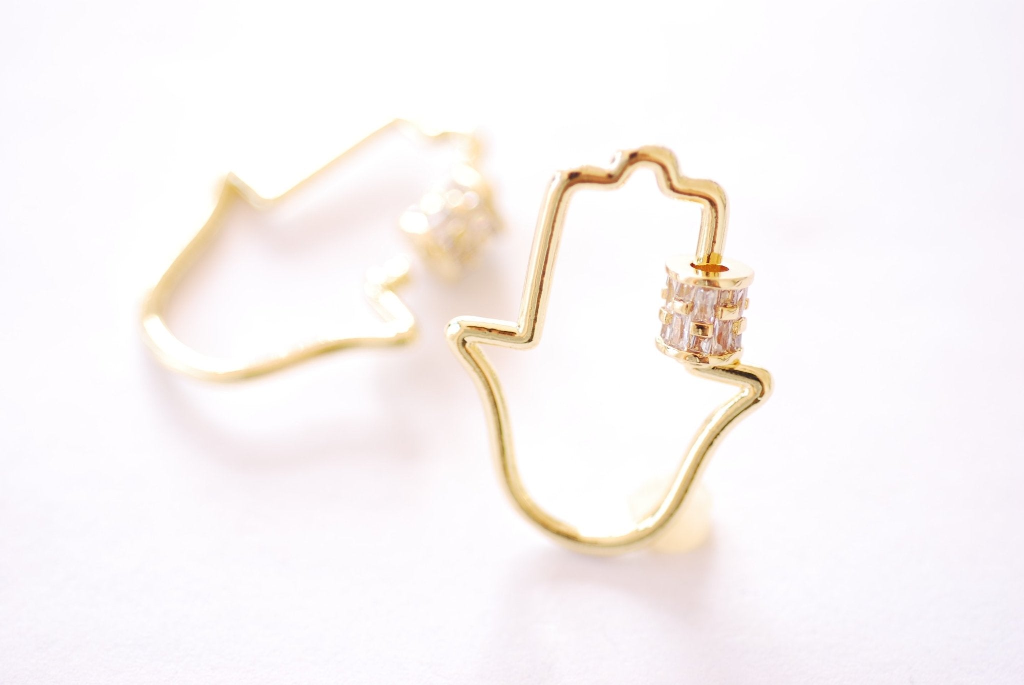 Hamsa Hand Ohm Screw Carabiner Clasp Lock Charm - 16k gold plated over Brass Micro Pave Star CZ Cubic Zirconia HarperCrown Wholesale B246 - HarperCrown