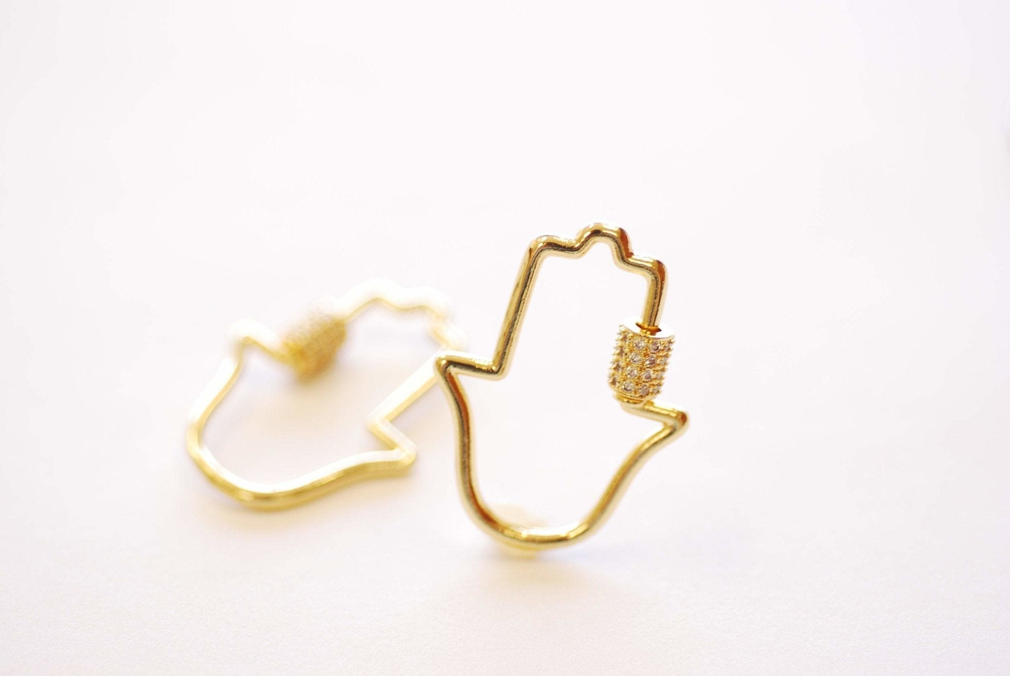 Hamsa Hand Ohm Screw Carabiner Clasp Lock Charm - 16k gold plated over Brass Micro Pave Star CZ Cubic Zirconia HarperCrown Wholesale B275 - HarperCrown