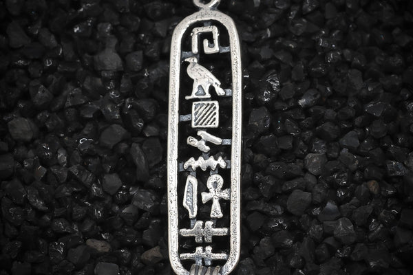 "Happiness" Cartouche Hieroglyph Ancient Egyptian Charm | 925 Sterling Silver, Oxidized or 18K Gold Plated | Jewelry Making Pendant - HarperCrown