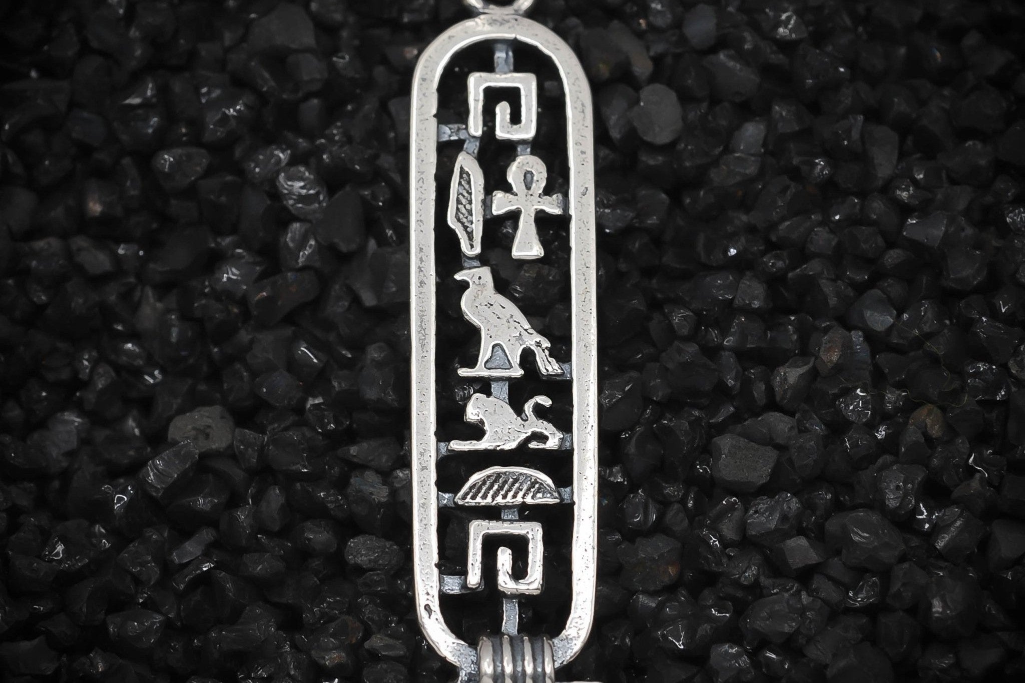 "Health" Cartouche Hieroglyph Ancient Egyptian Charm | 925 Sterling Silver, Oxidized or 18K Gold Plated | Jewelry Making Pendant - HarperCrown