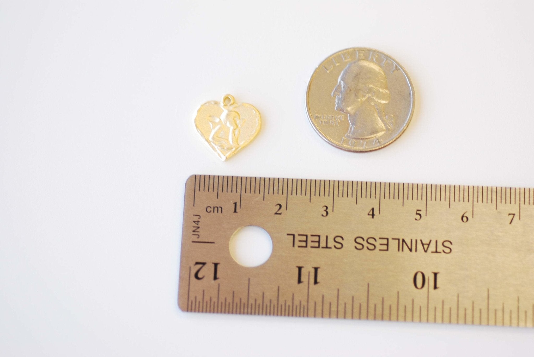 Heart Cherubic Angel Charm - Vermeil 18k gold plated over 925 Sterling Silver, Heart shaped Angel Pendant, Angel Wings, Cupid Charm, J400 - HarperCrown