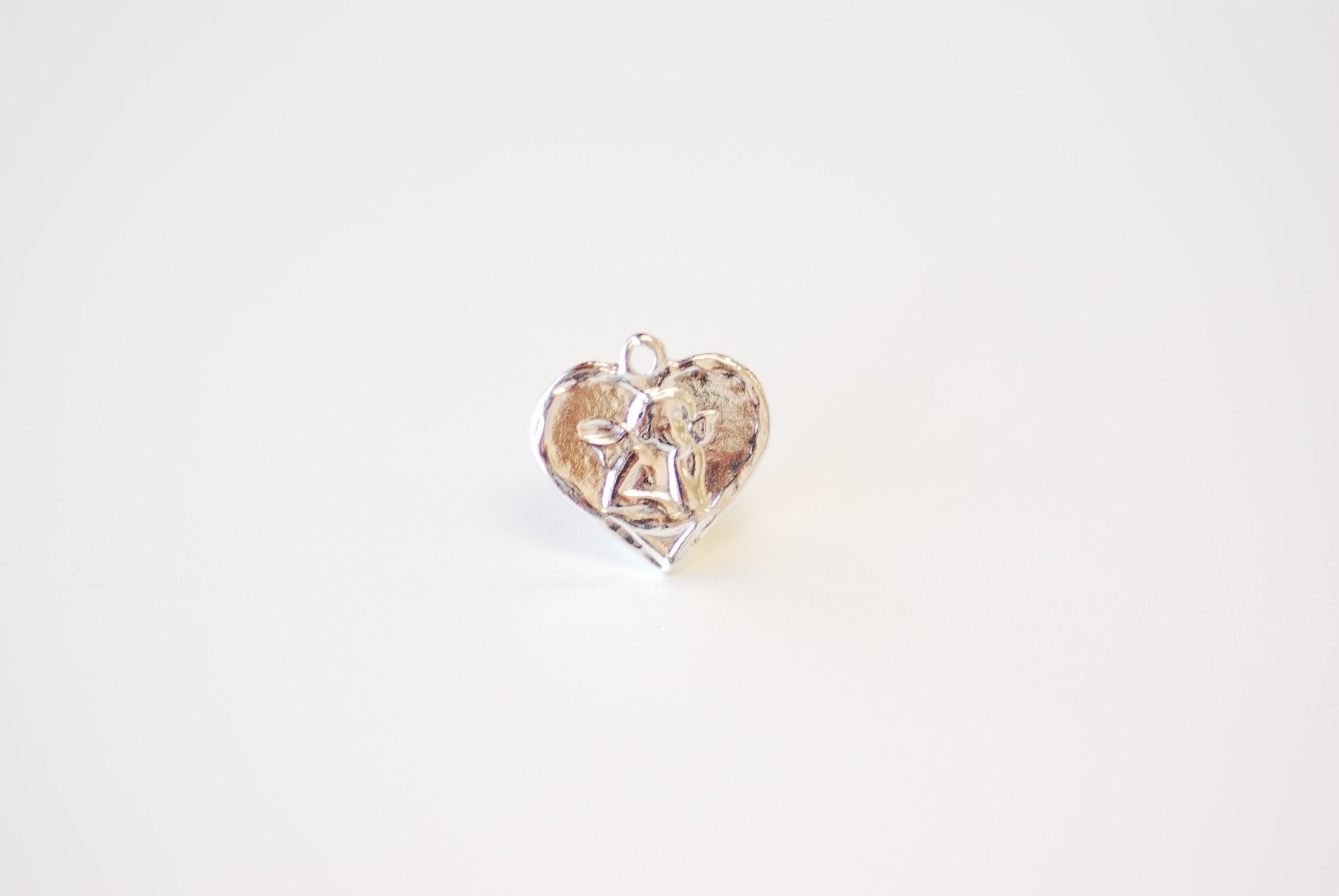 Heart Cherubic Angel Charm - Vermeil 18k gold plated over 925 Sterling Silver, Heart shaped Angel Pendant, Angel Wings, Cupid Charm, J400 - HarperCrown