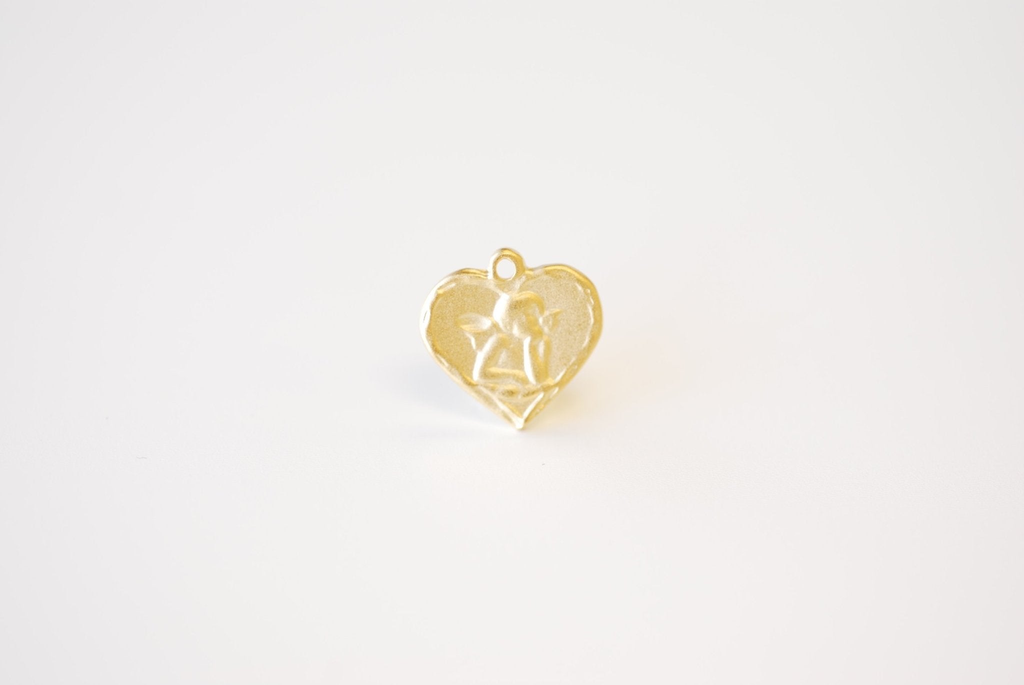 Heart Cherubic Angel Charm - Vermeil 18k gold plated over 925 Sterling Silver, Heart shaped Angel Pendant, Angel Wings, Cupid Charm, J400 - HarperCrown