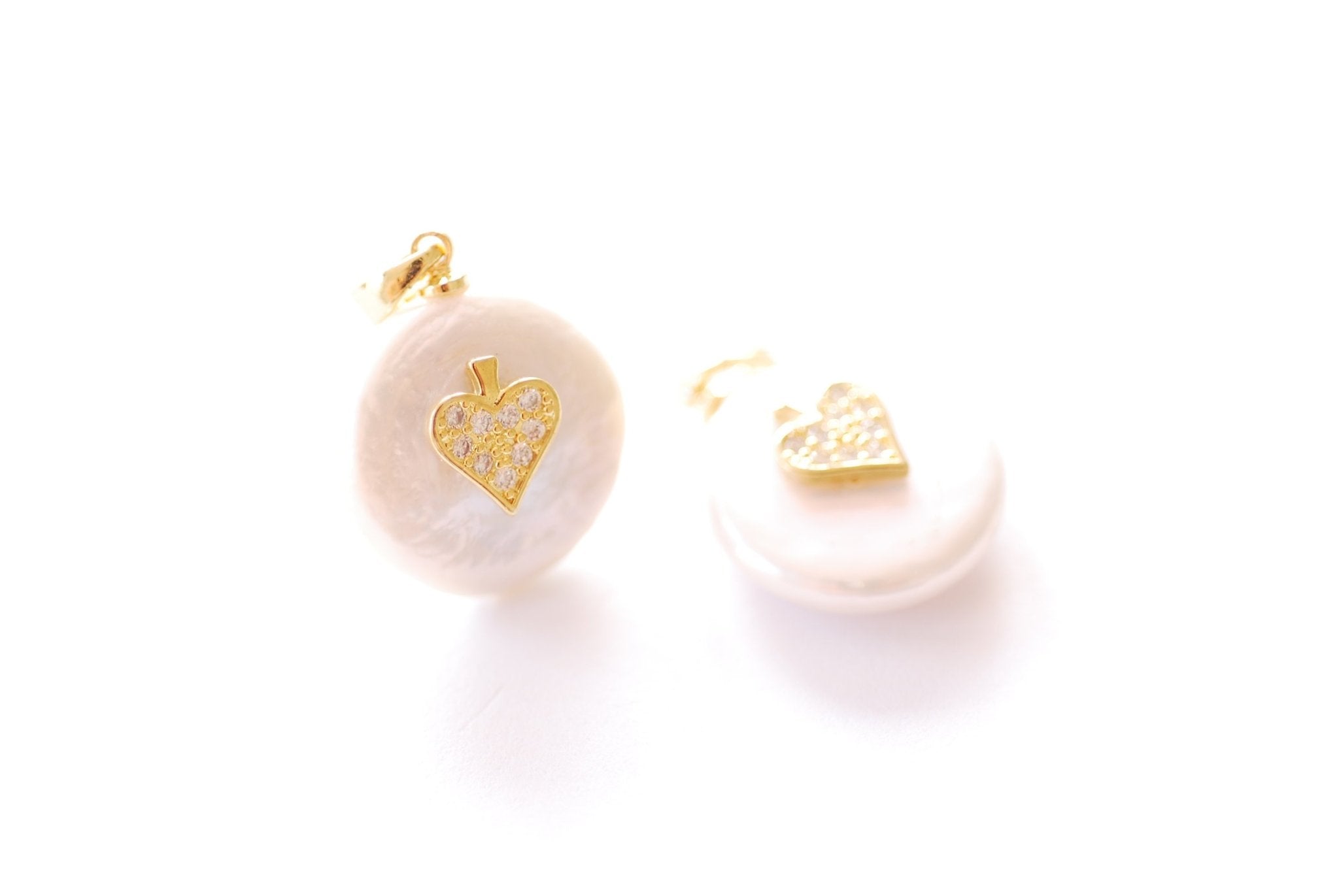 Heart Micro Pave CZ Natural Pearl Charm | Freshwater Pearl Cubic Zirconia Heart Love HarperCrown Wholesale Charms B308 - HarperCrown