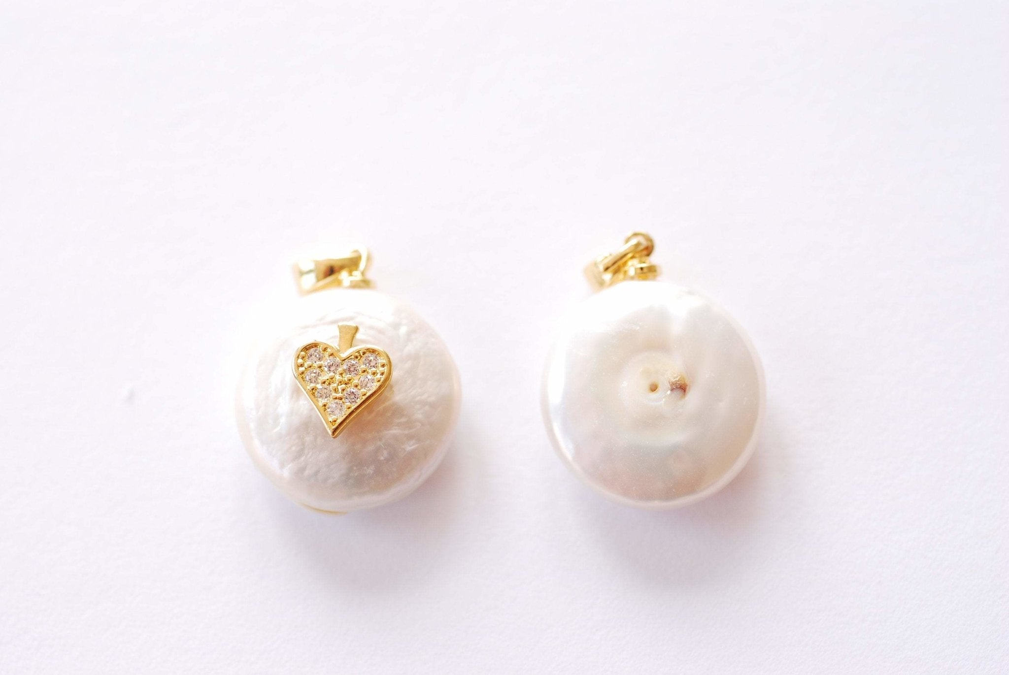 Heart Micro Pave CZ Natural Pearl Charm | Freshwater Pearl Cubic Zirconia Heart Love HarperCrown Wholesale Charms B308 - HarperCrown