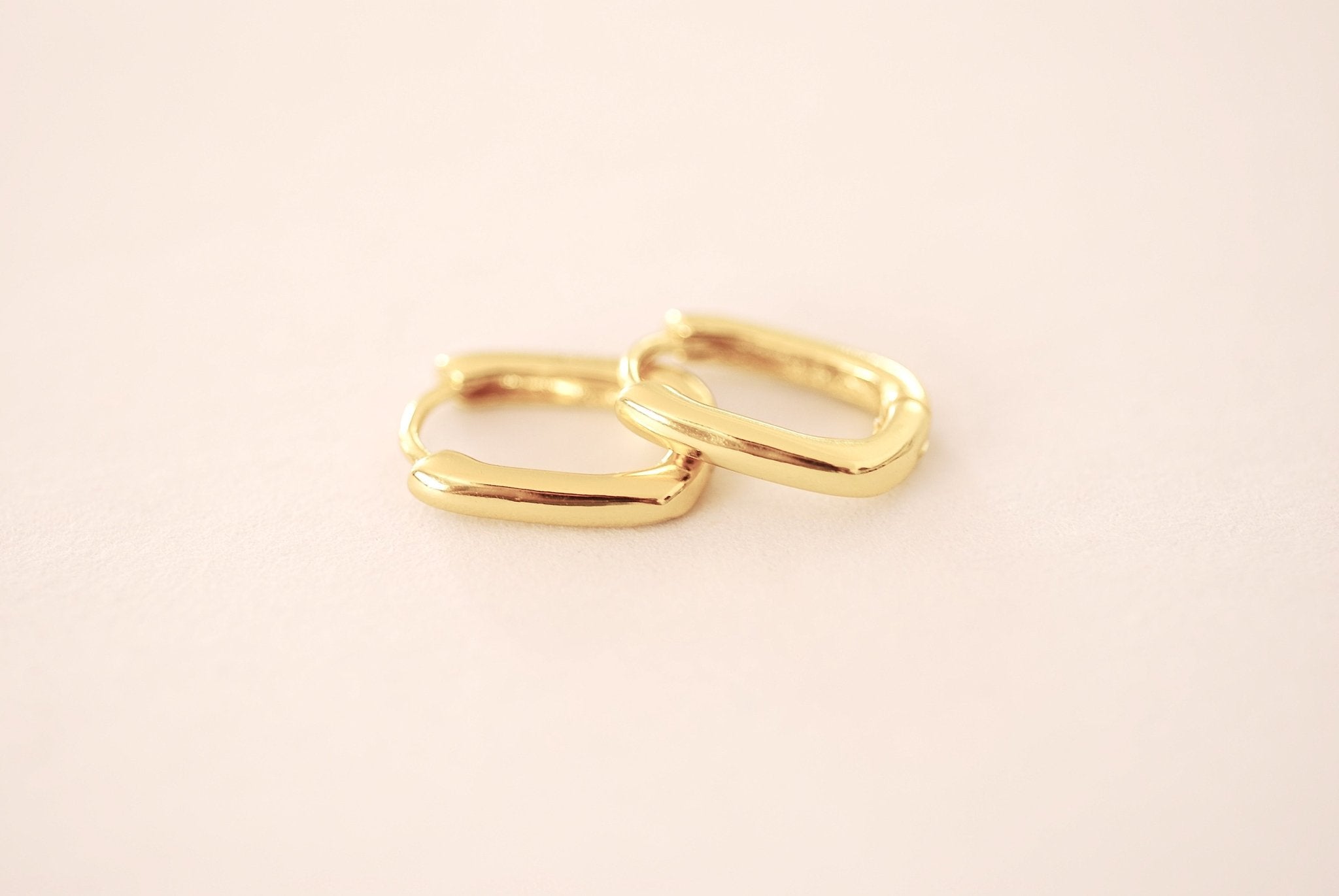 Huggie Hoop Earrings 925 Sterling Silver or 14k Gold Rectangle Oval small huggie thick chunky hoop earrings minimalist earrings gift for her - HarperCrown