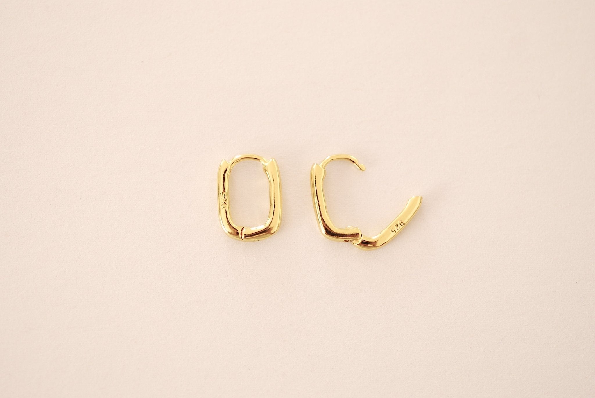 Huggie Hoop Earrings 925 Sterling Silver or 14k Gold Rectangle Oval small huggie thick chunky hoop earrings minimalist earrings gift for her - HarperCrown