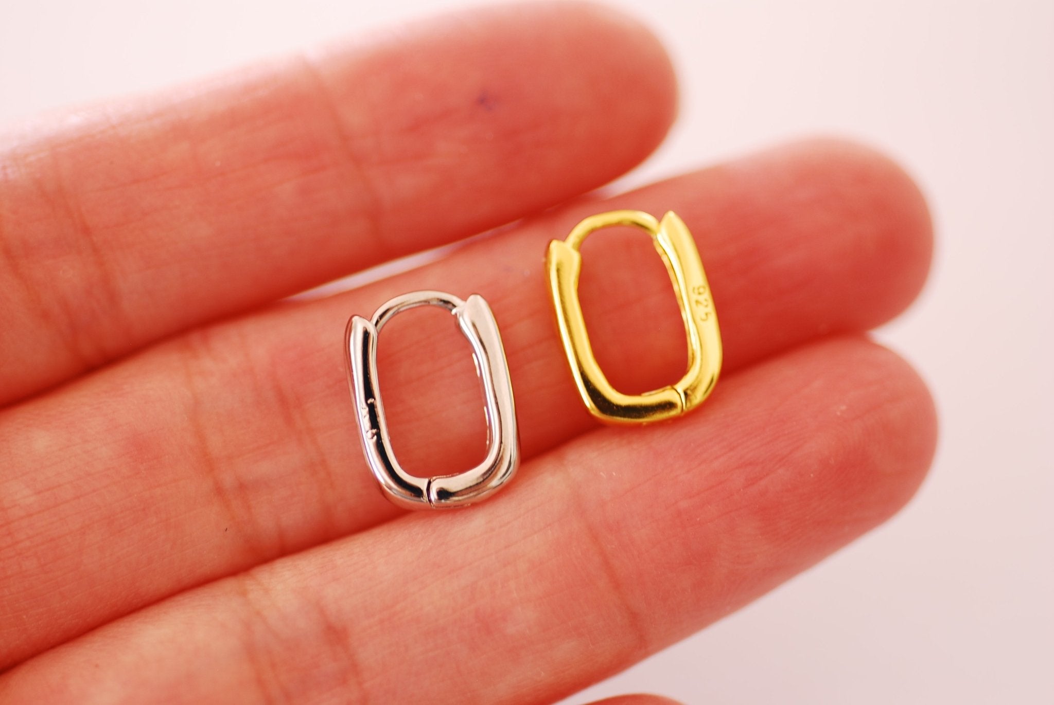 Huggie Hoop Earrings 925 Sterling Silver or 14k Gold Rectangle Oval small huggie thick chunky hoop earrings minimalist earrings gift for her - HarperCrown
