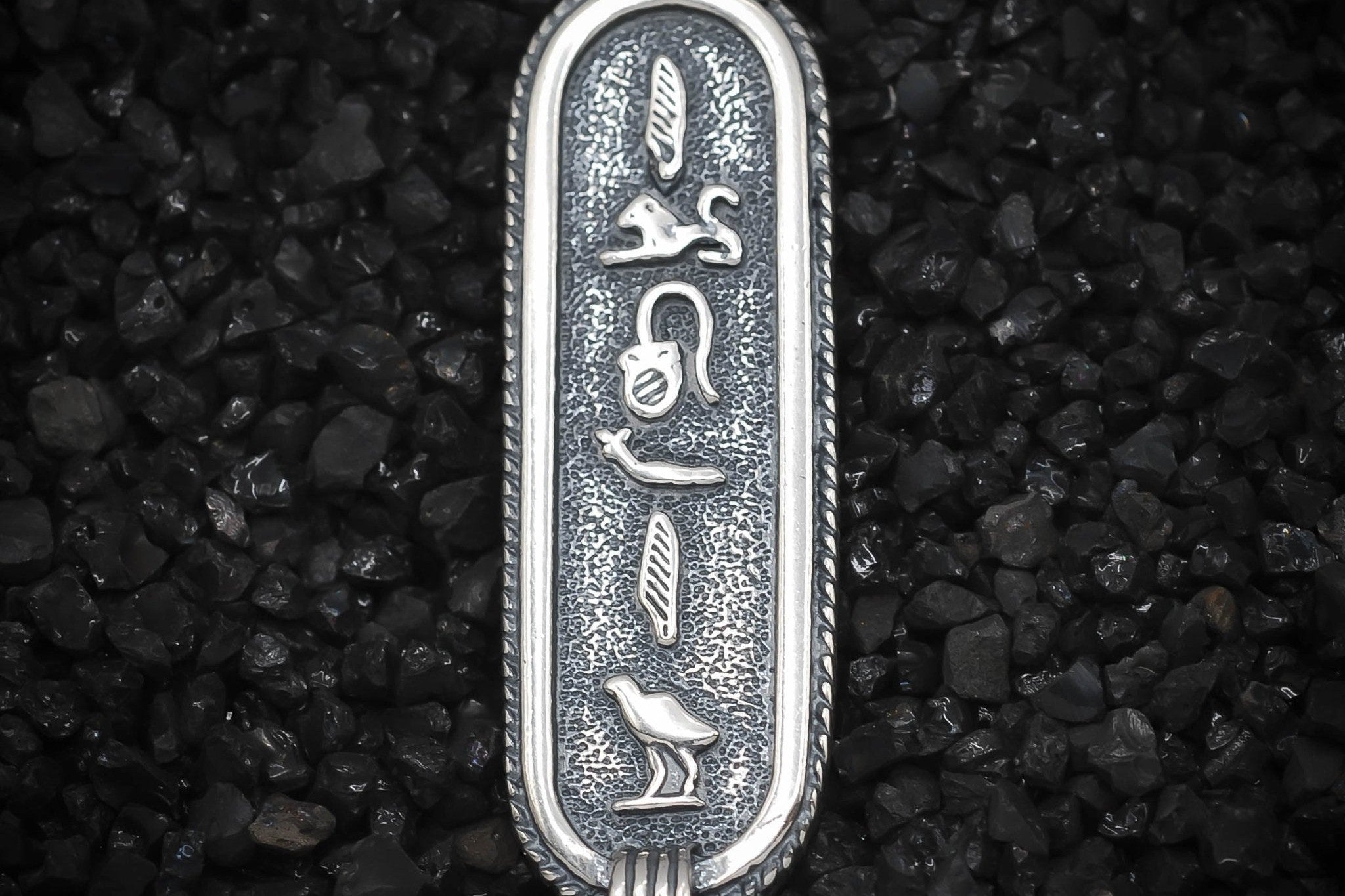 "I Love You" Cartouche Hieroglyph Ancient Egyptian Charm | 925 Sterling Silver, Oxidized or 18K Gold Plated | Jewelry Making Pendant - HarperCrown