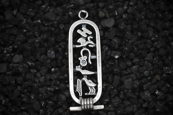 "I Love You" Cutout Cartouche Hieroglyph Ancient Egyptian Charm | 925 Sterling Silver, Oxidized or 18K Gold Plated | Jewelry Making Pendant - HarperCrown