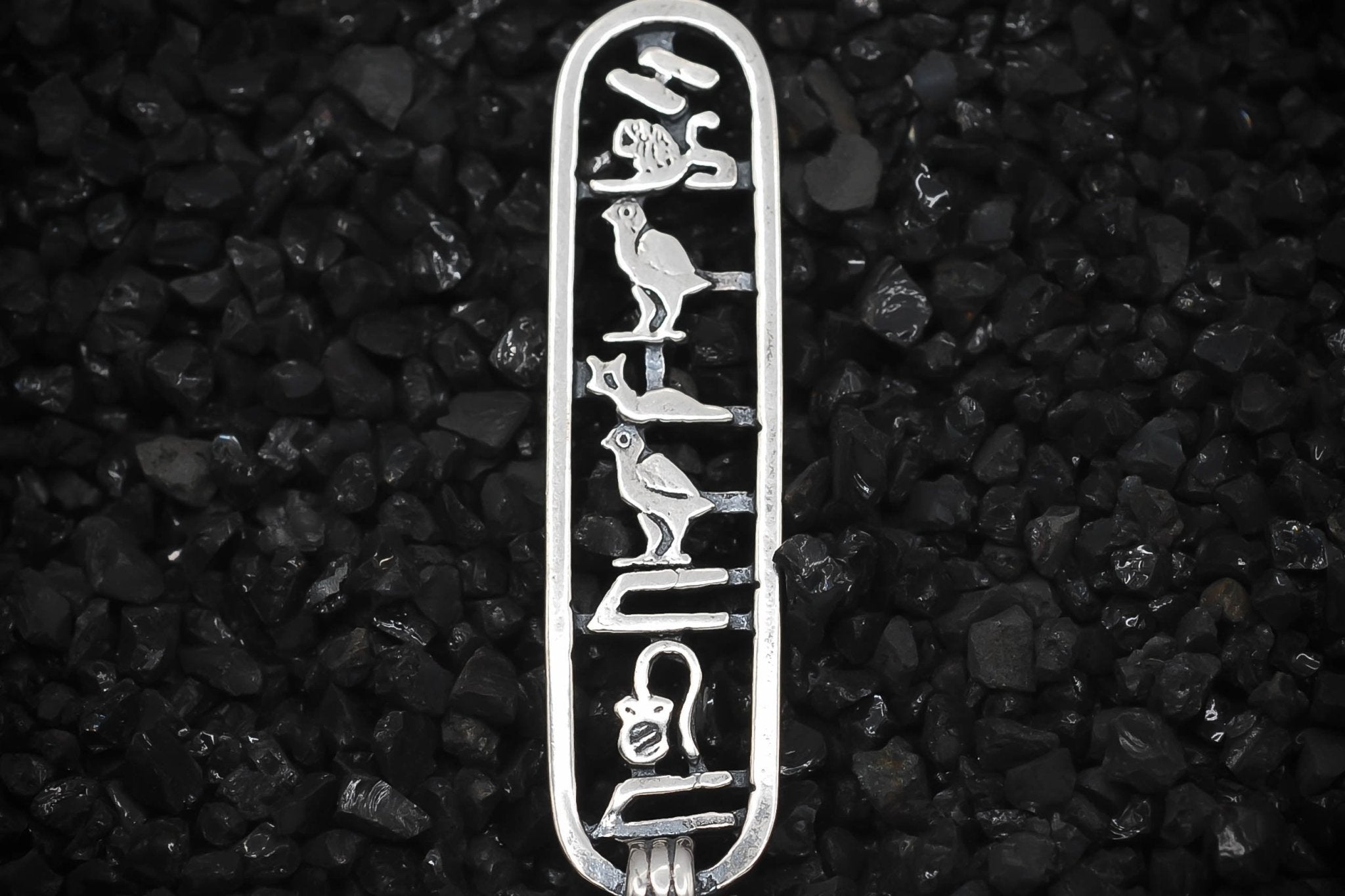 "I Love You Mom" Cartouche Hieroglyph Ancient Egyptian Charm | 925 Sterling Silver, Oxidized or 18K Gold Plated | Jewelry Making Pendant - HarperCrown