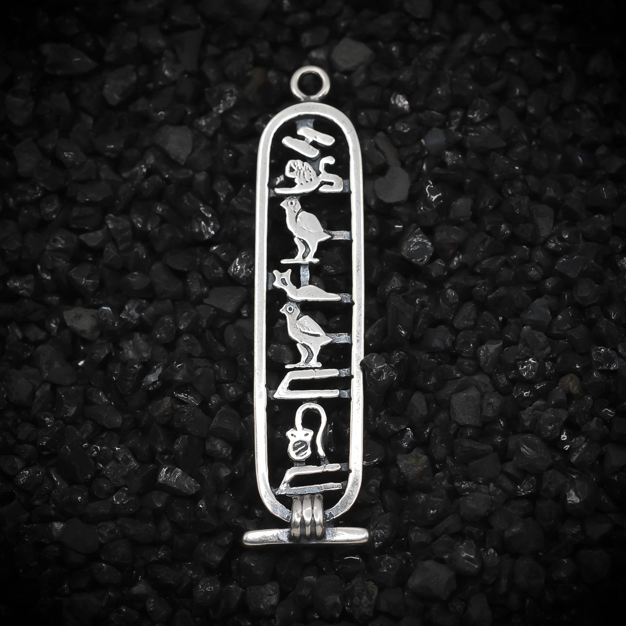 "I Love You Mom" Cartouche Hieroglyph Ancient Egyptian Charm | 925 Sterling Silver, Oxidized or 18K Gold Plated | Jewelry Making Pendant - HarperCrown